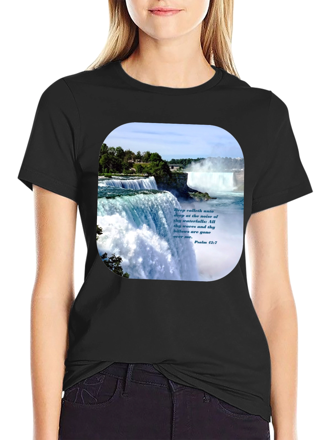 Waterfall Graphic T-Shirt with Psalm Quote