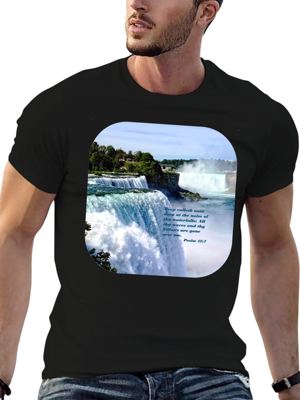 Waterfall Graphic T-Shirt with Psalm Quote