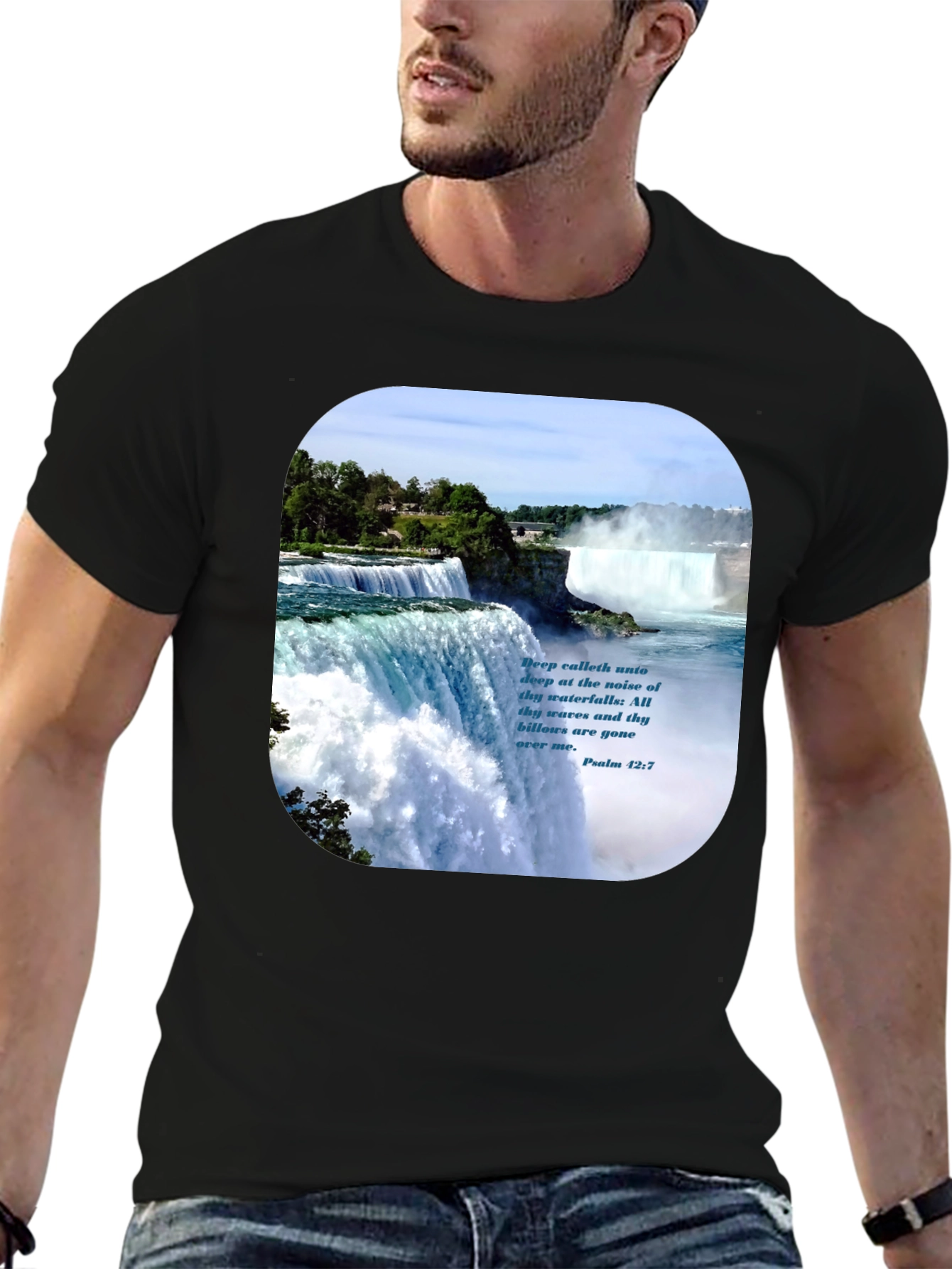 Waterfall Graphic T-Shirt with Psalm Quote