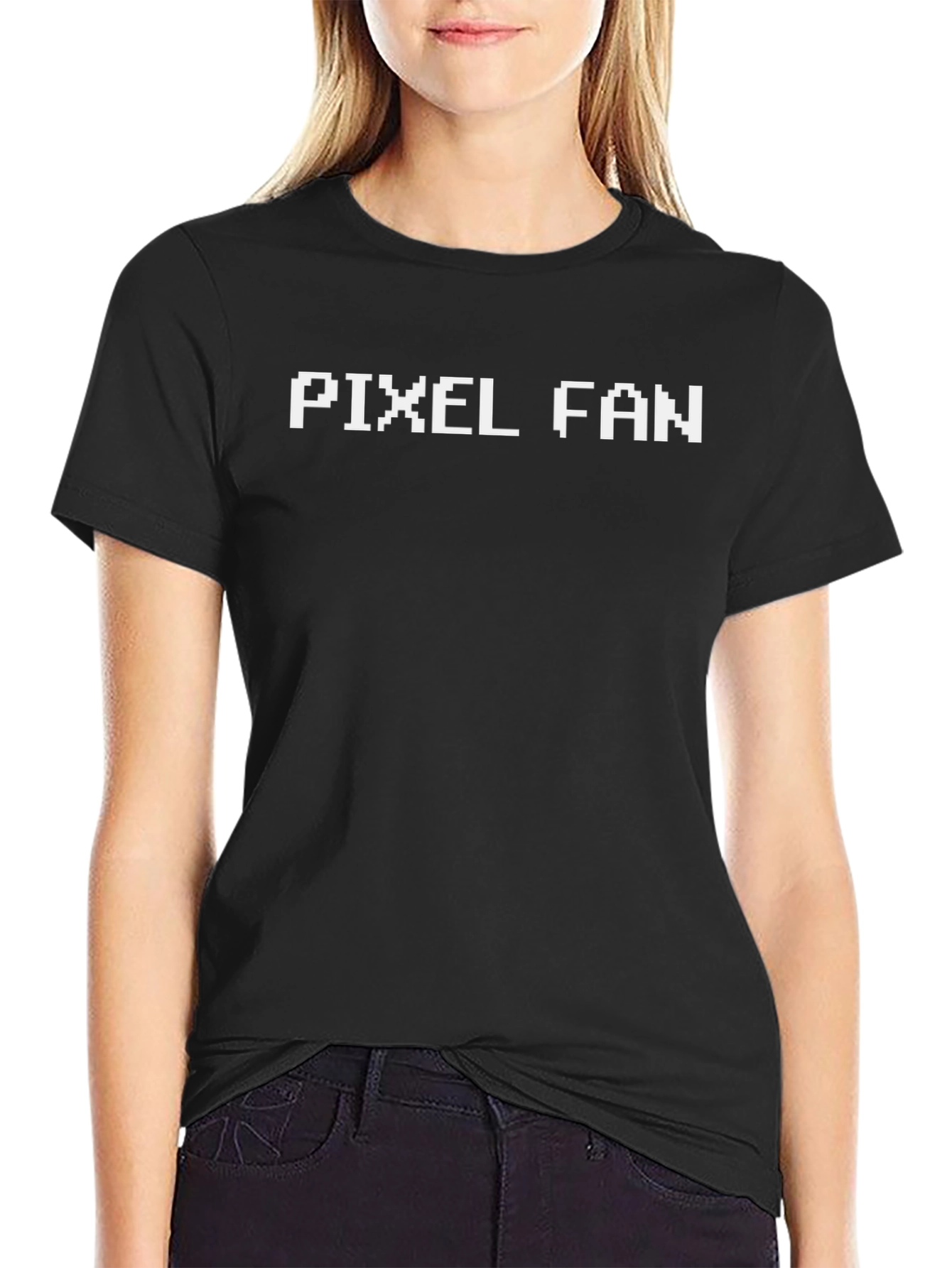 Pixel Fan Graphic Tee - Black Crew Neck T-Shirt