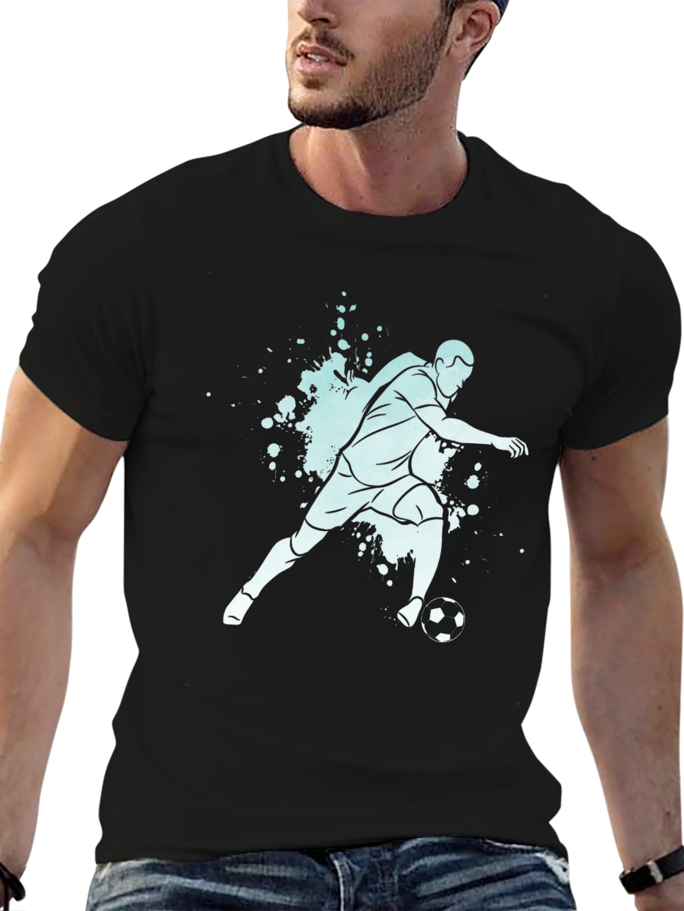 Soccer Player Graphic Tee - Black Casual T-Shirt