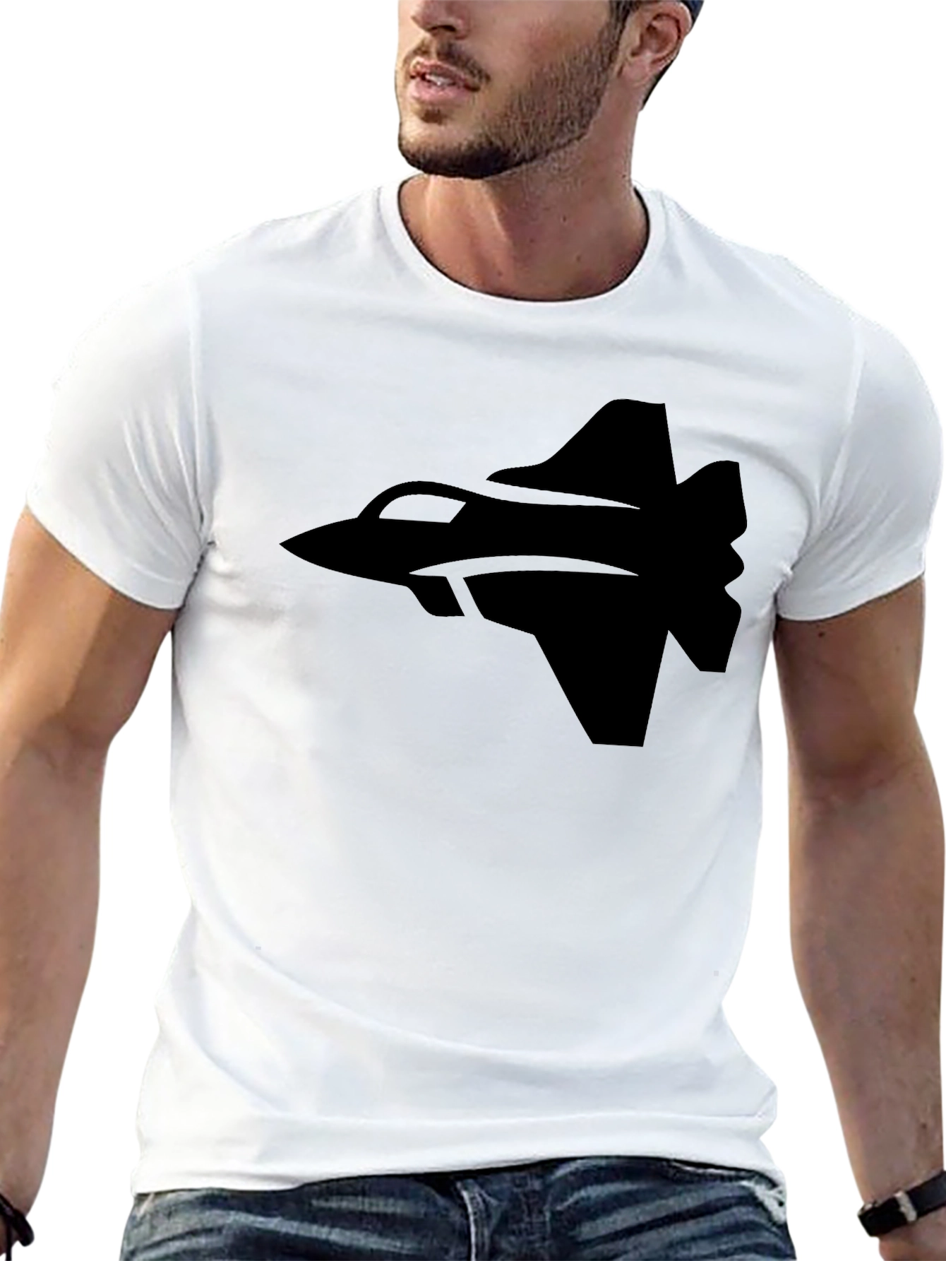 Fighter Jet Graphic Tee - Black Cotton T-Shirt