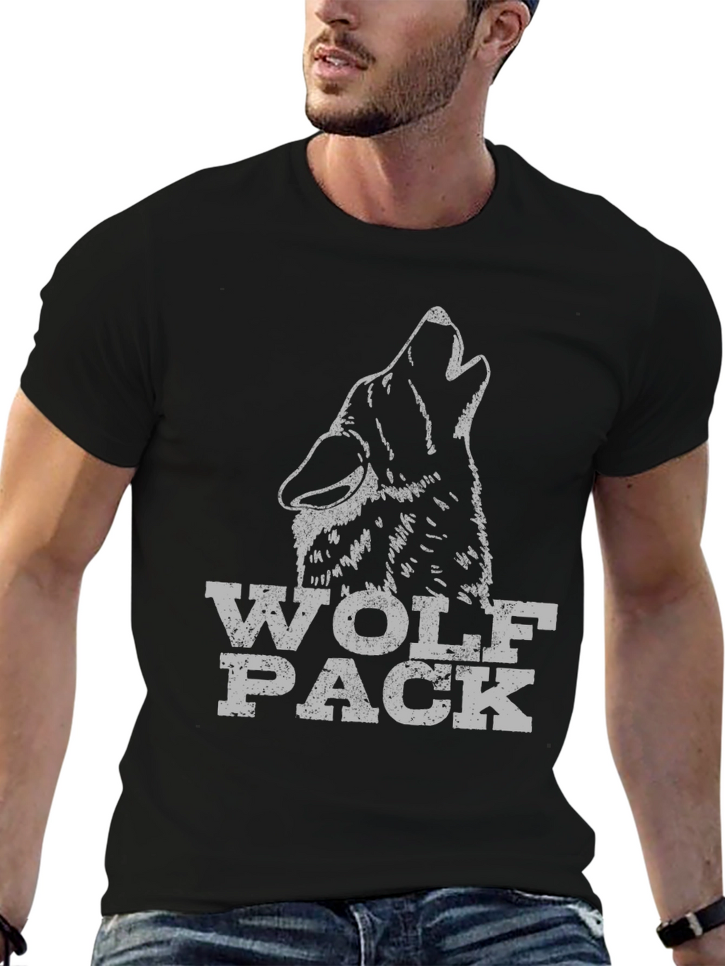 Wolf Pack Graphic Tee - Black Cotton T-Shirt