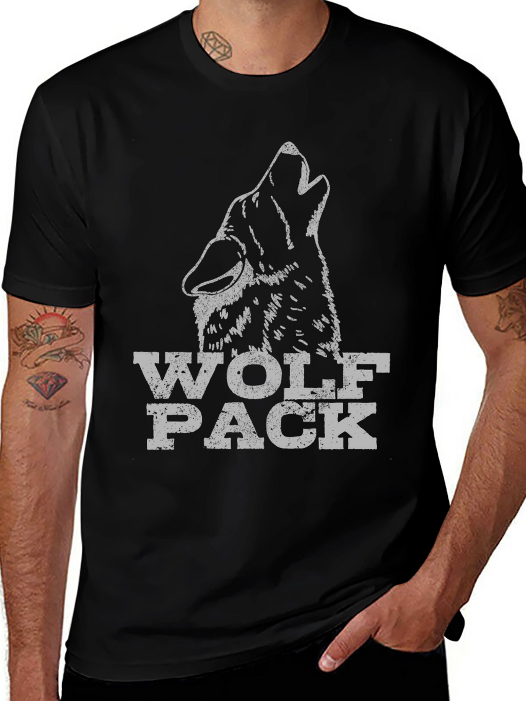Wolf Pack Graphic Tee - Black Cotton T-Shirt