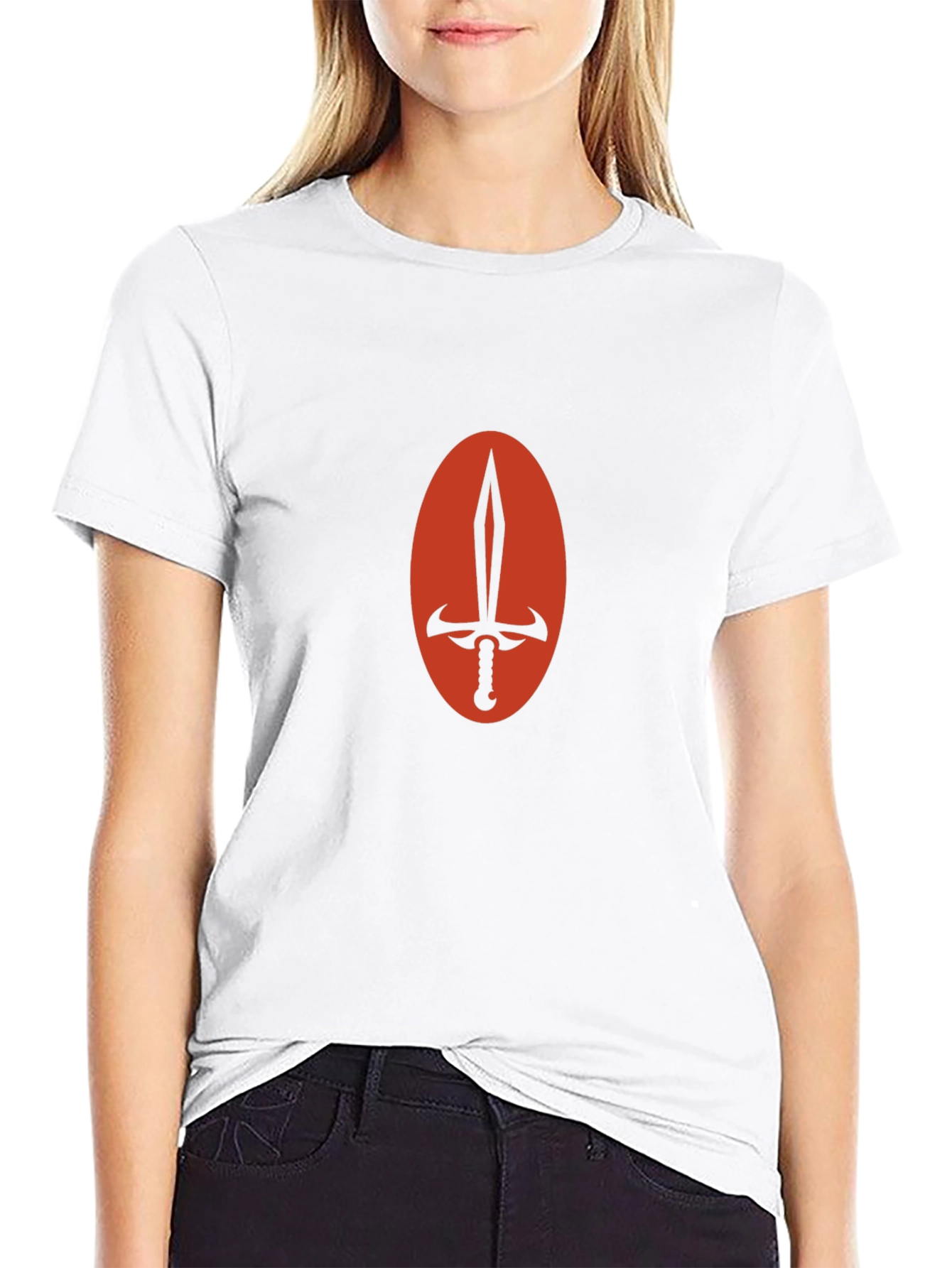 Black T-Shirt with Sword Oval Design