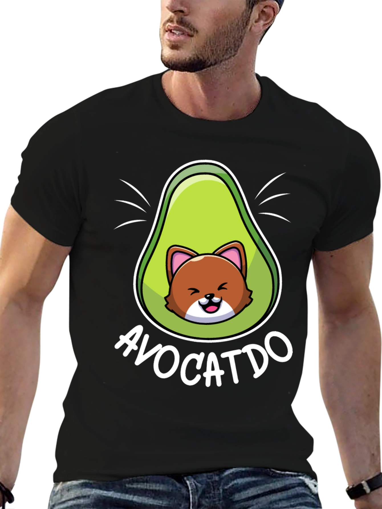 Avocatto Mens T-Shirt - Funny Avocado Cat Graphic Tee