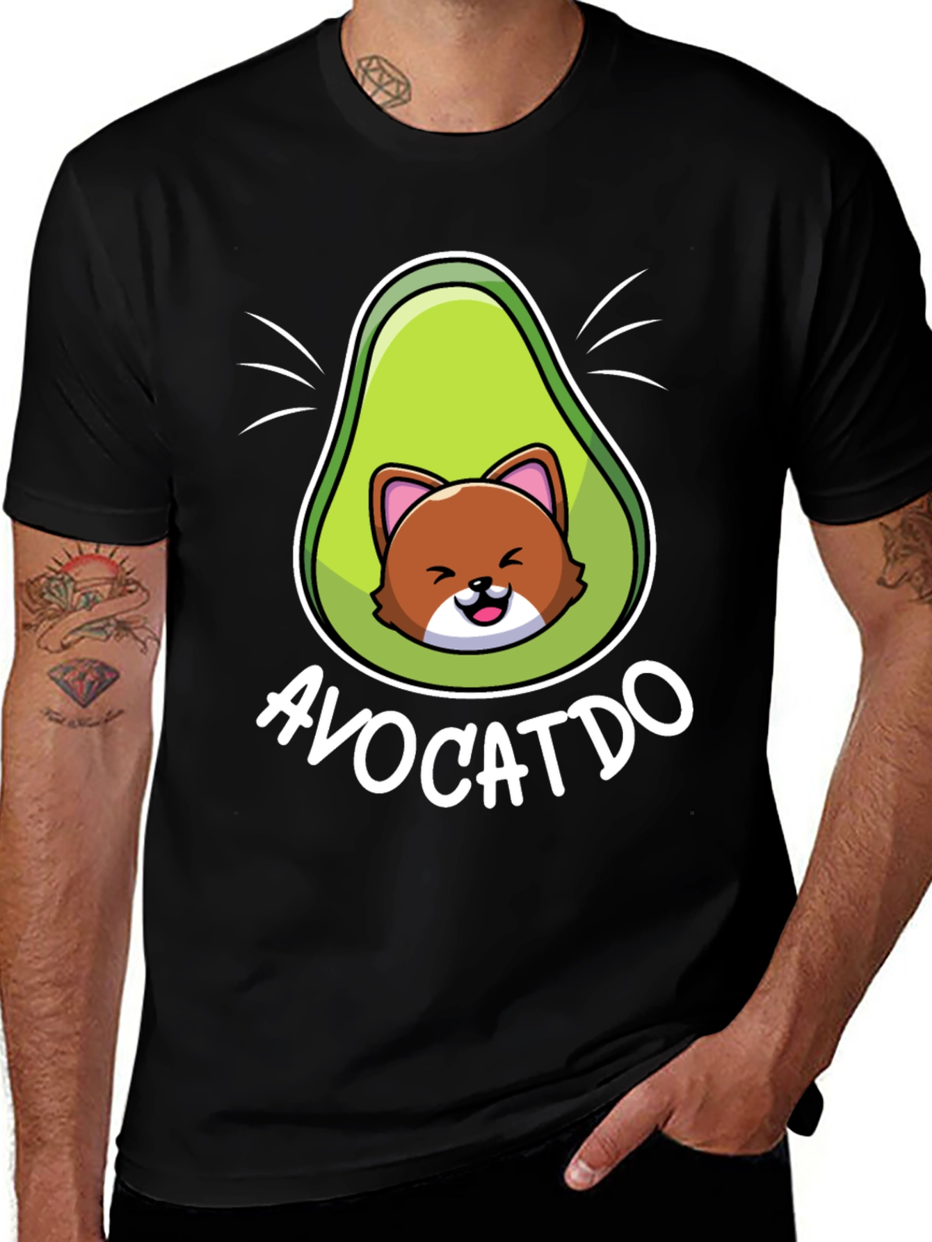 Avocatto Mens T-Shirt - Funny Avocado Cat Graphic Tee