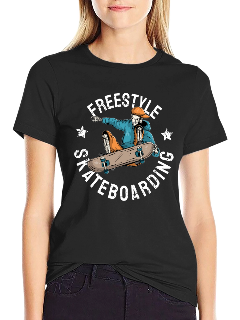 Freestyle Skateboarding Skeleton Graphic Tee