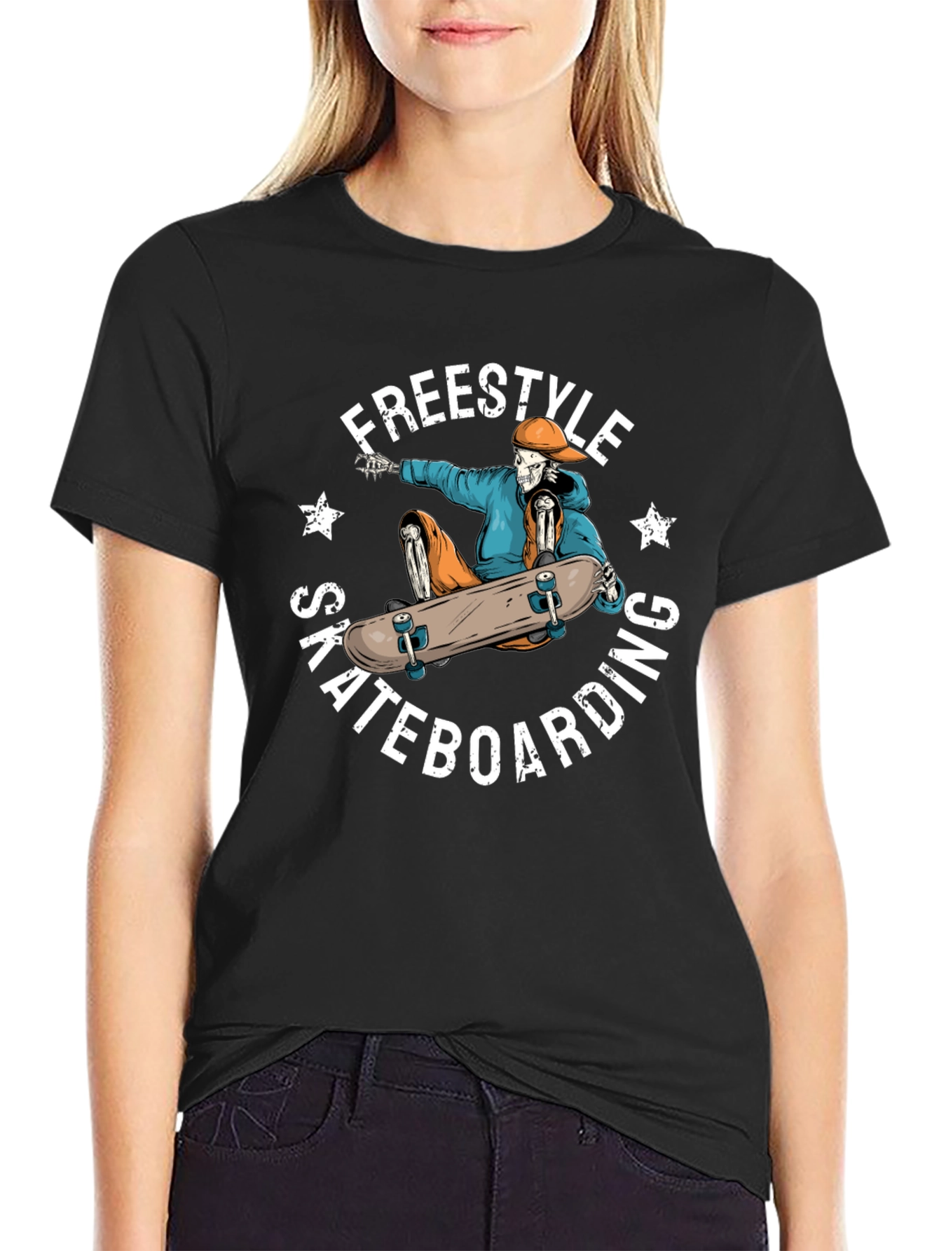 Freestyle Skateboarding Skeleton Graphic Tee