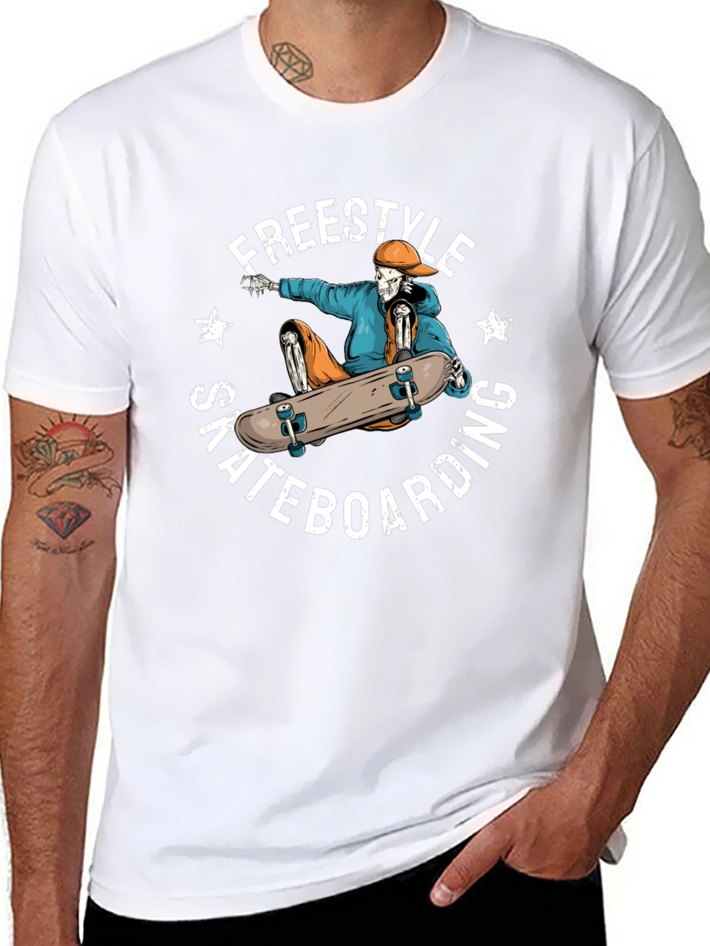 Freestyle Skateboarding Skeleton Graphic Tee