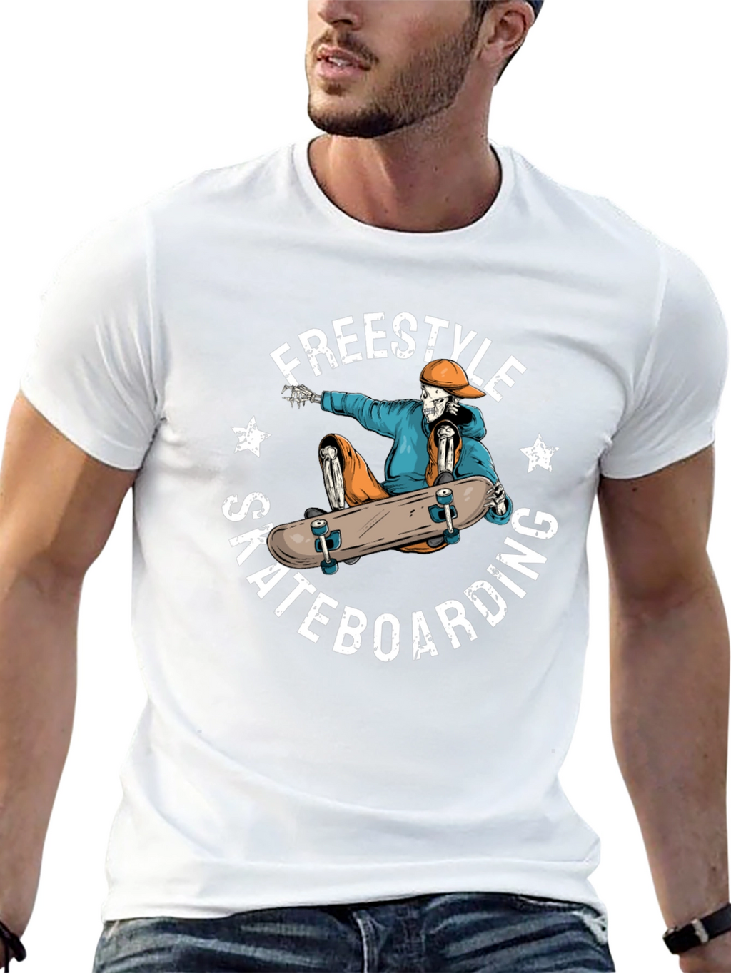 Freestyle Skateboarding Skeleton Graphic Tee