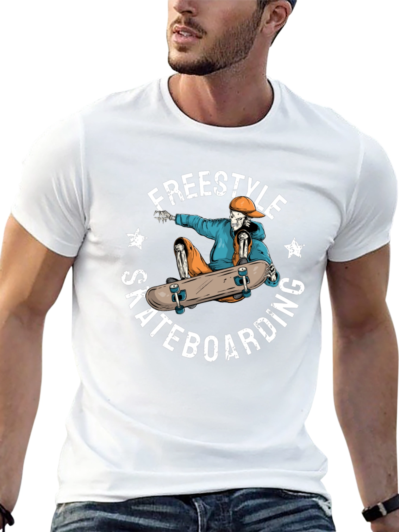 Freestyle Skateboarding Skeleton Graphic Tee