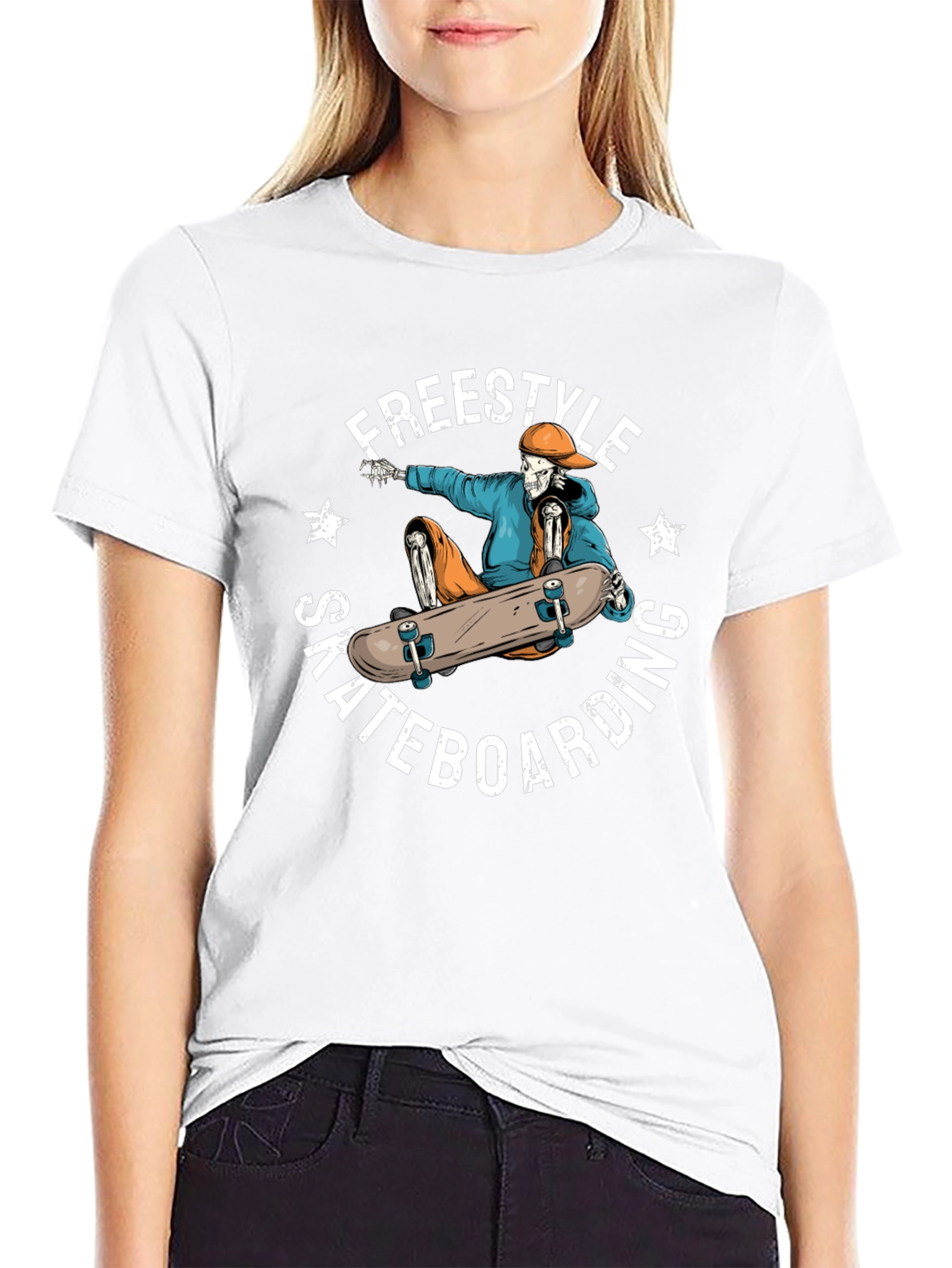 Freestyle Skateboarding Skeleton Graphic Tee