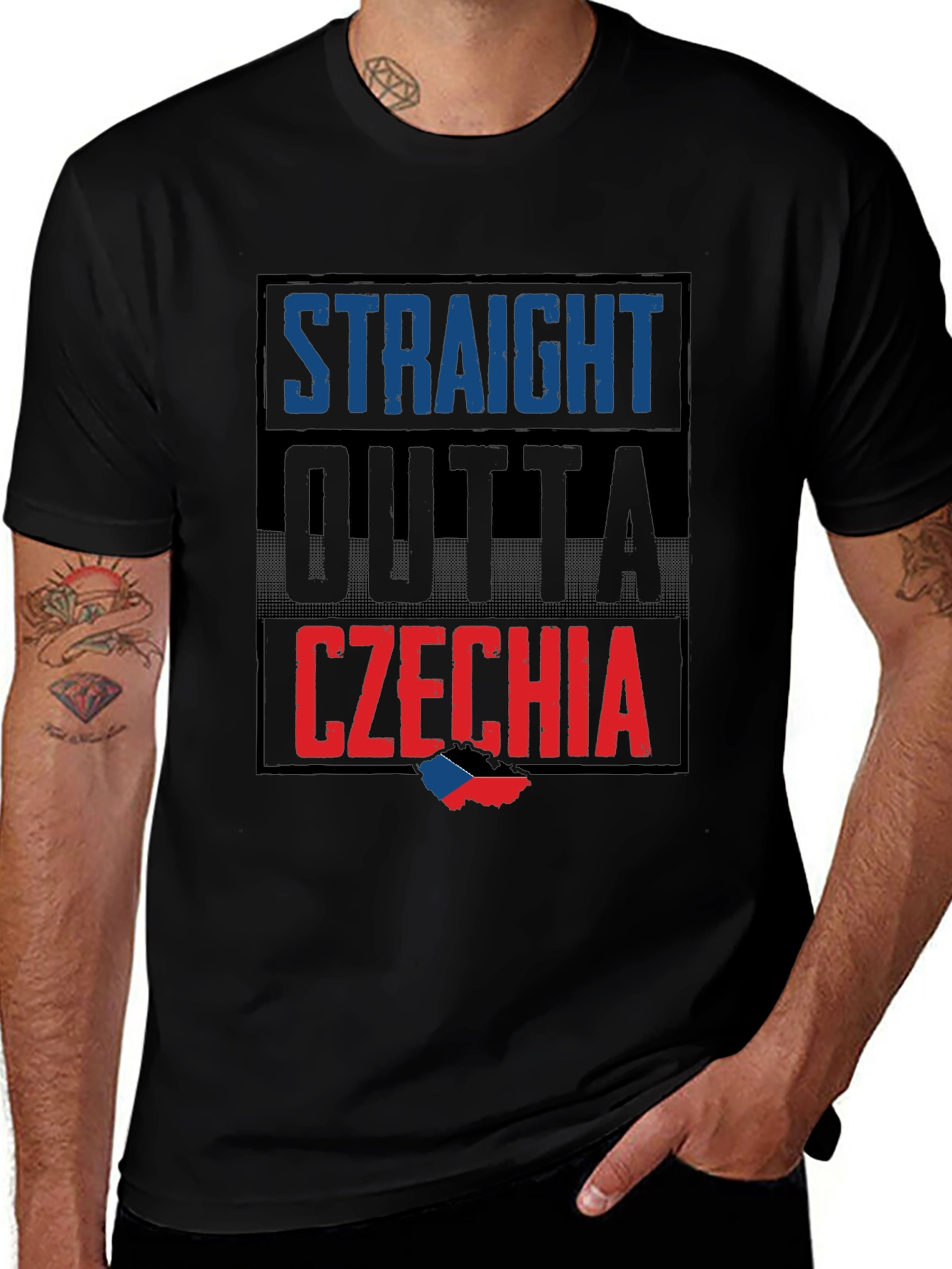 Straight Outta Czechia T-Shirt - Black Crew Neck