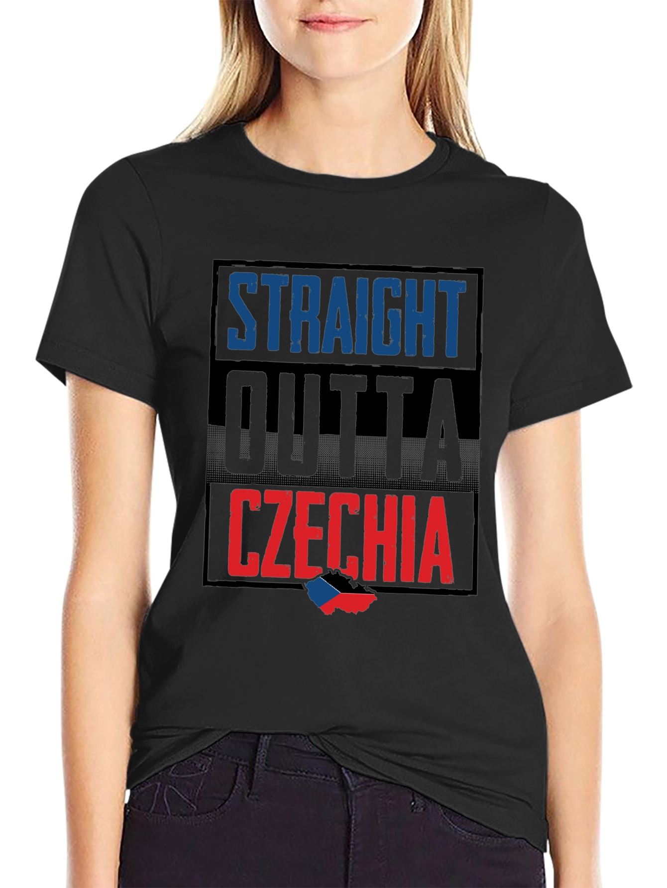 Straight Outta Czechia T-Shirt - Black Crew Neck