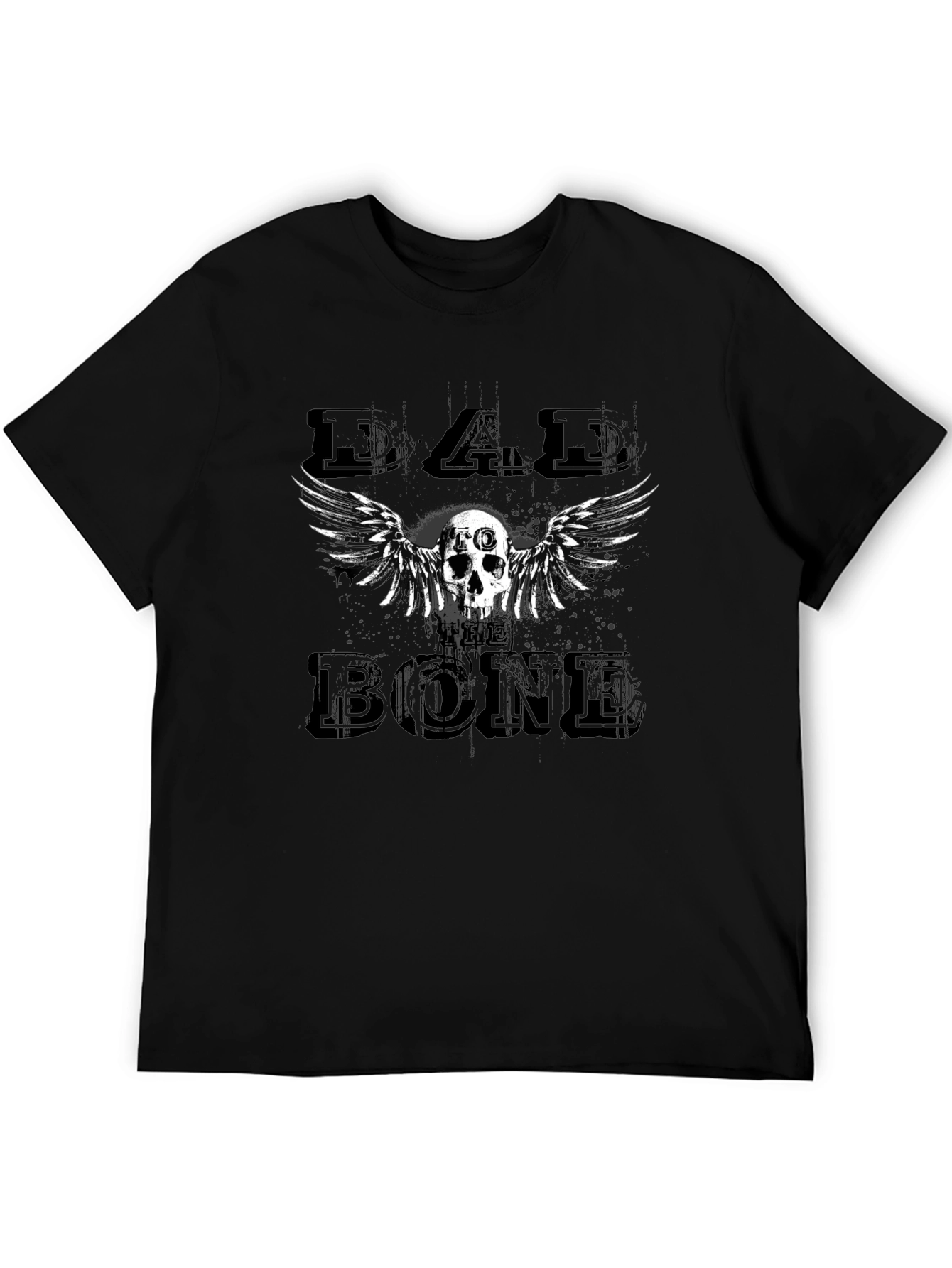 Dad Bone Skull Wings Graphic Black T-Shirt