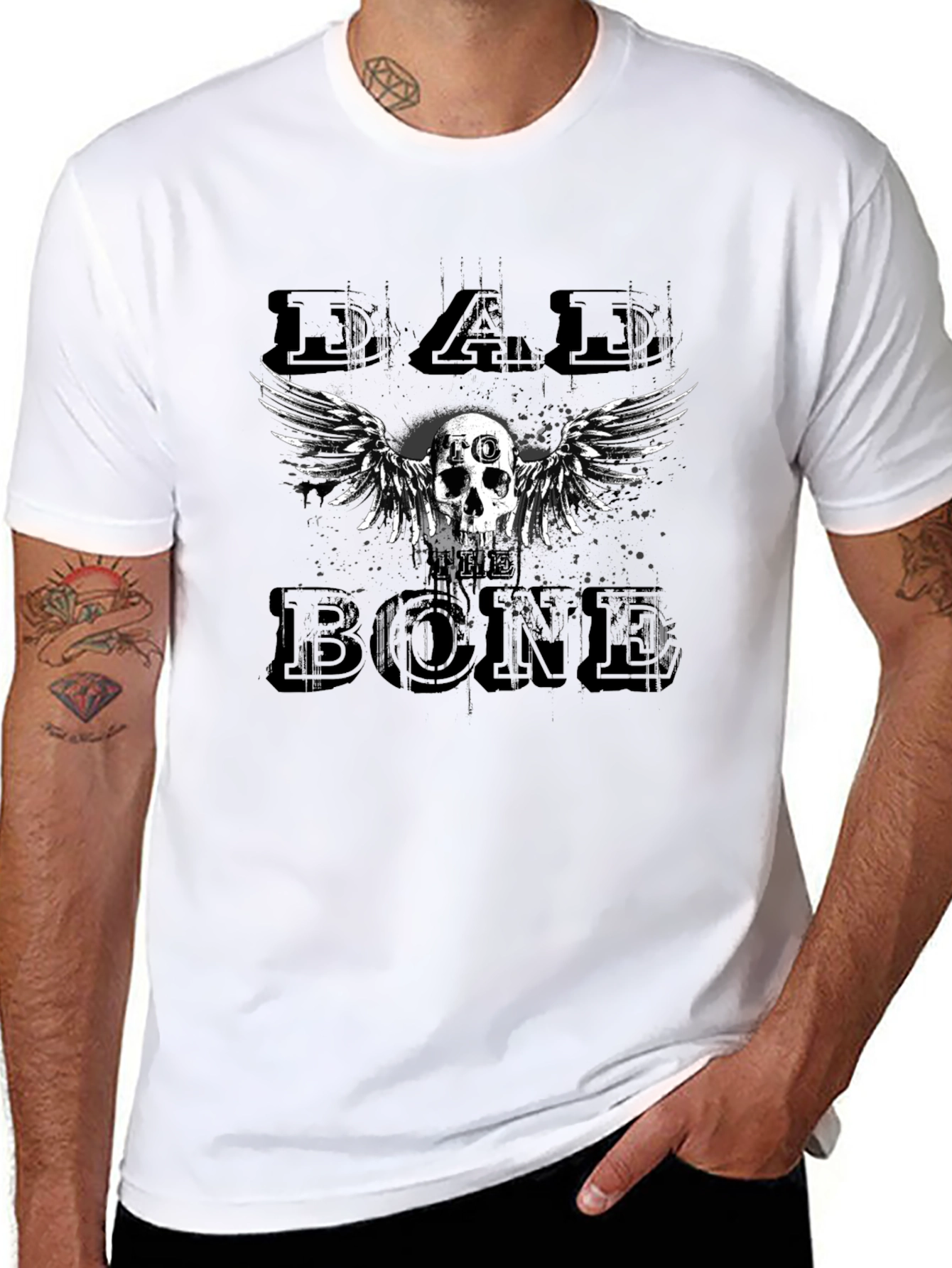 Dad Bone Skull Wings Graphic Black T-Shirt