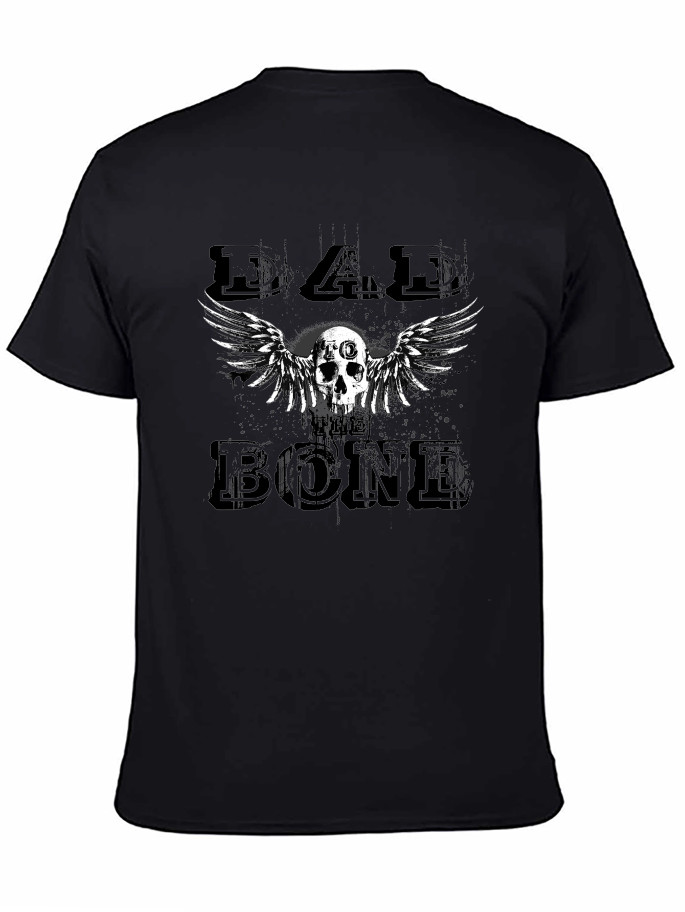 Dad Bone Skull Wings Graphic Black T-Shirt