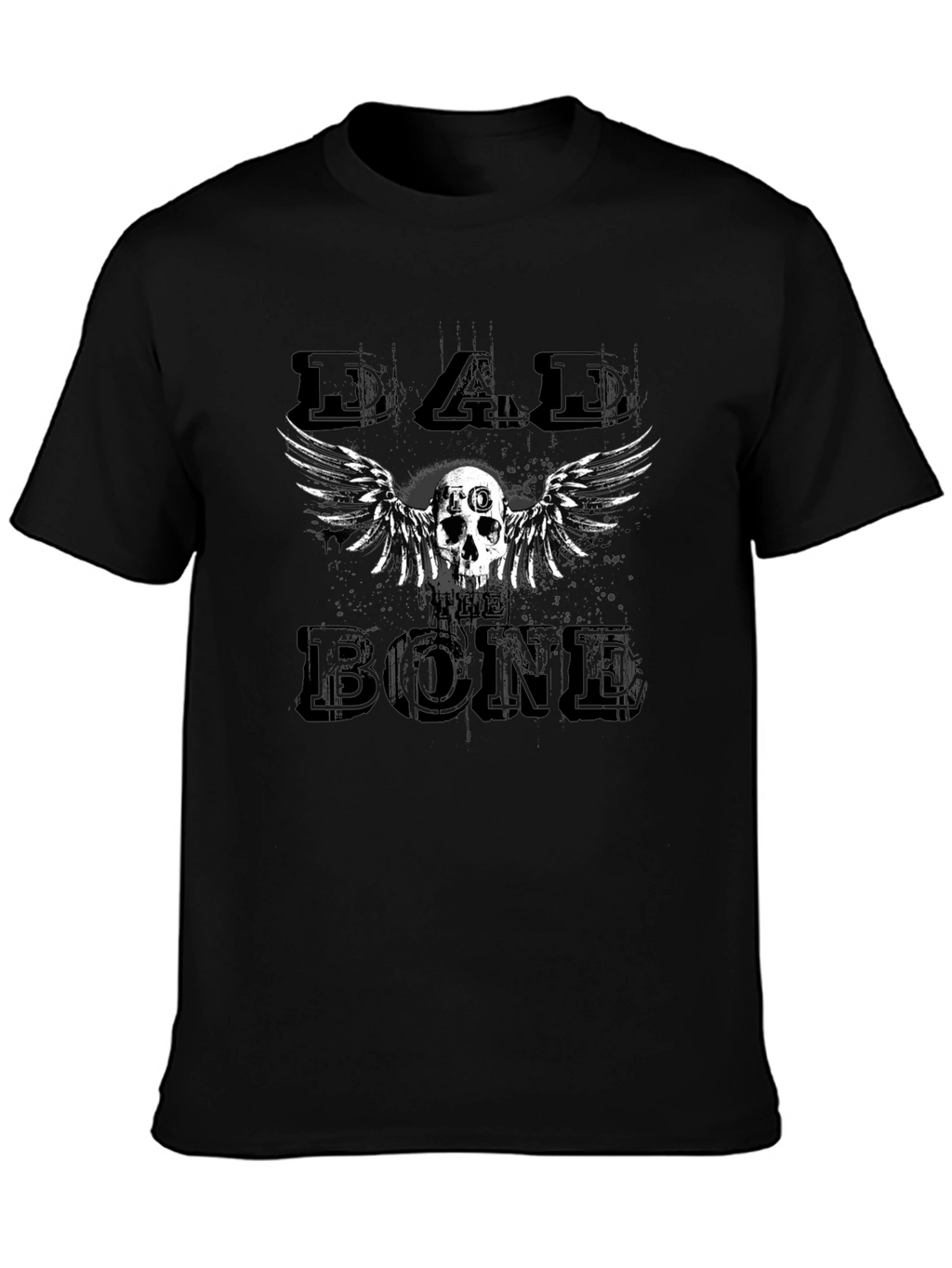 Dad Bone Skull Wings Graphic Black T-Shirt