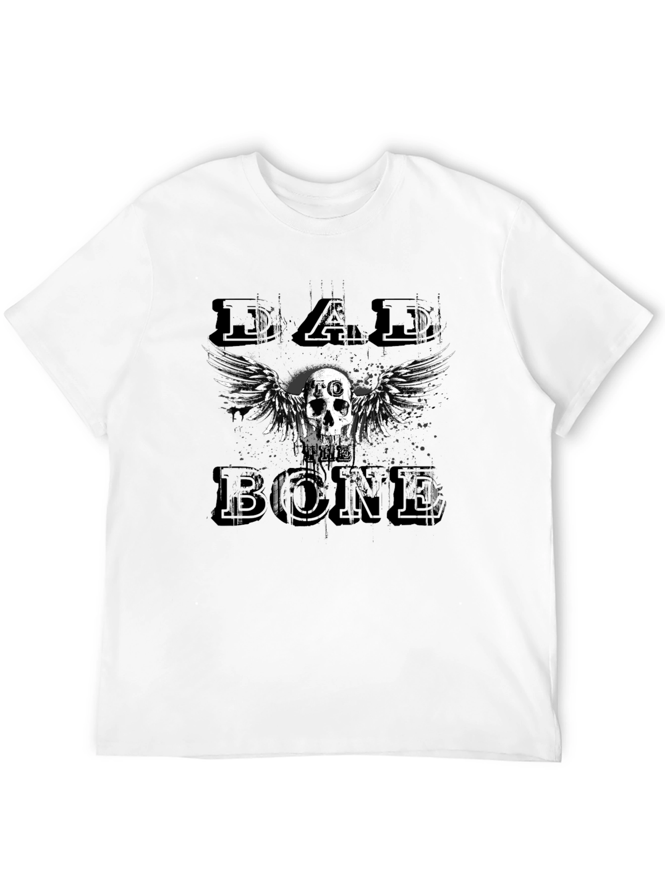 Dad Bone Skull Wings Graphic Black T-Shirt