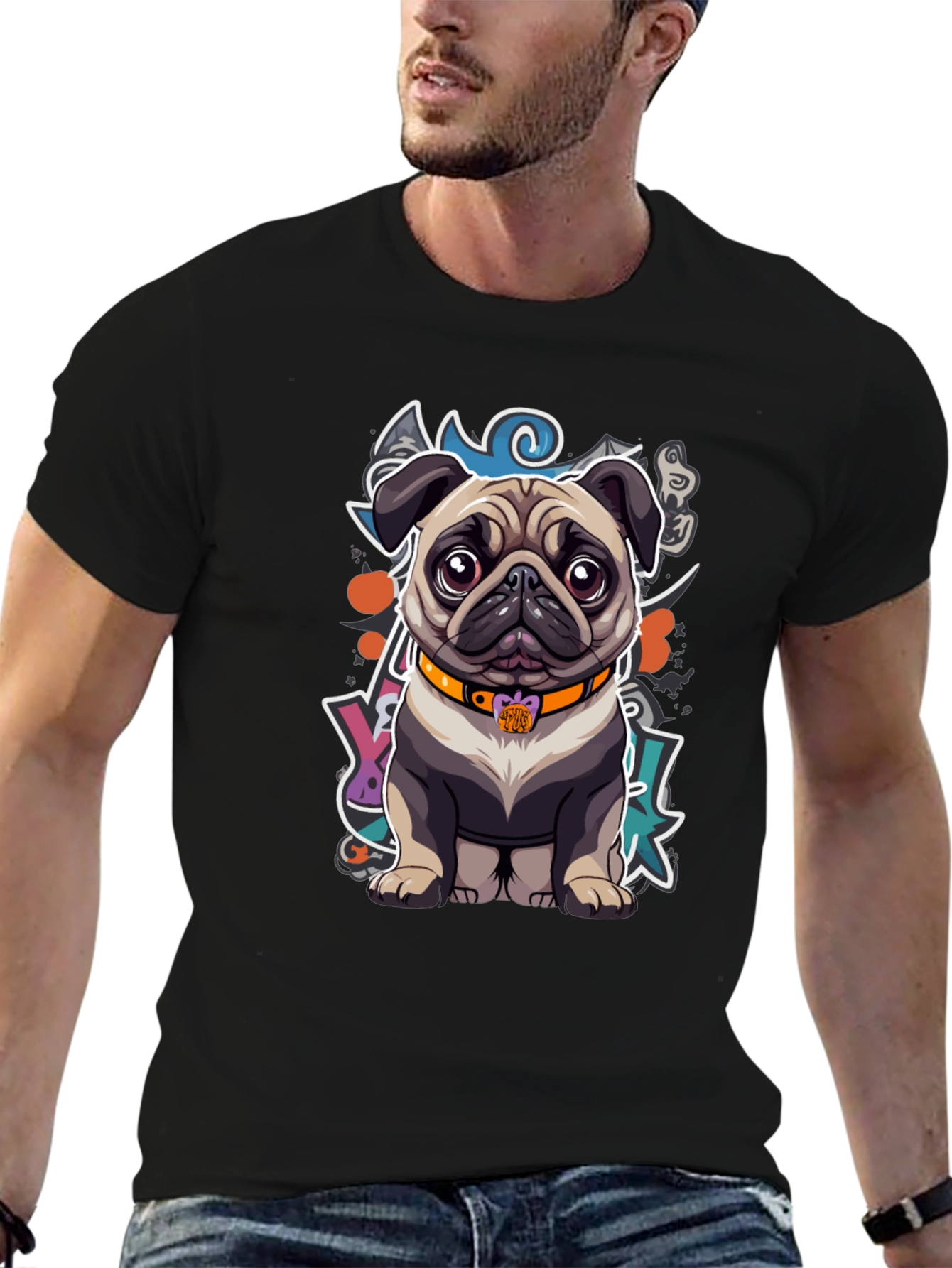 Cartoon Pug Graphic T-Shirt – Cute Artistic Dog Lover Tee
