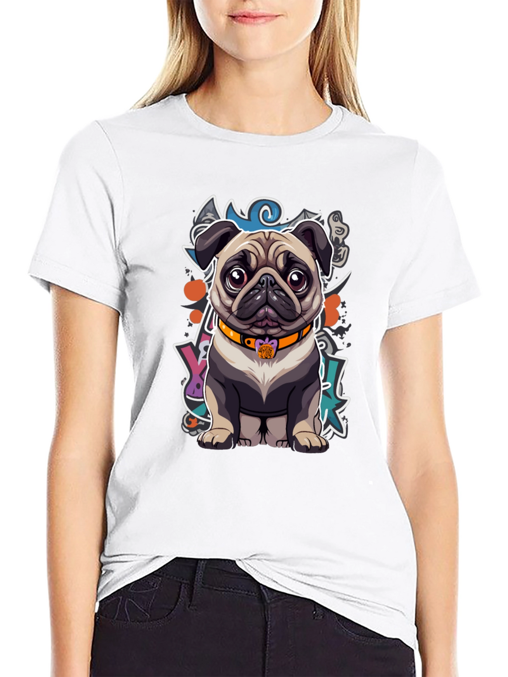 Cartoon Pug Graphic T-Shirt – Cute Artistic Dog Lover Tee