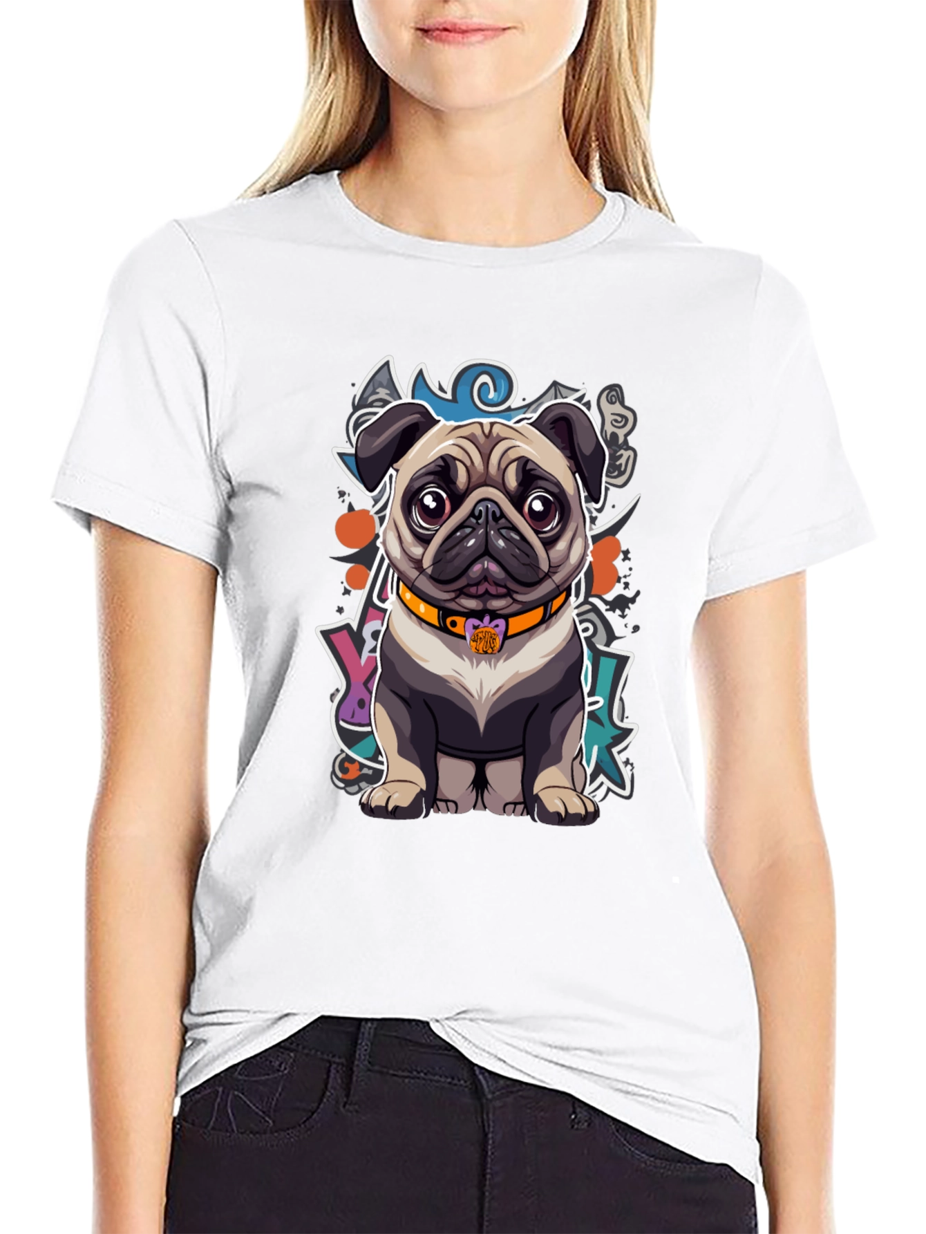 Cartoon Pug Graphic T-Shirt – Cute Artistic Dog Lover Tee