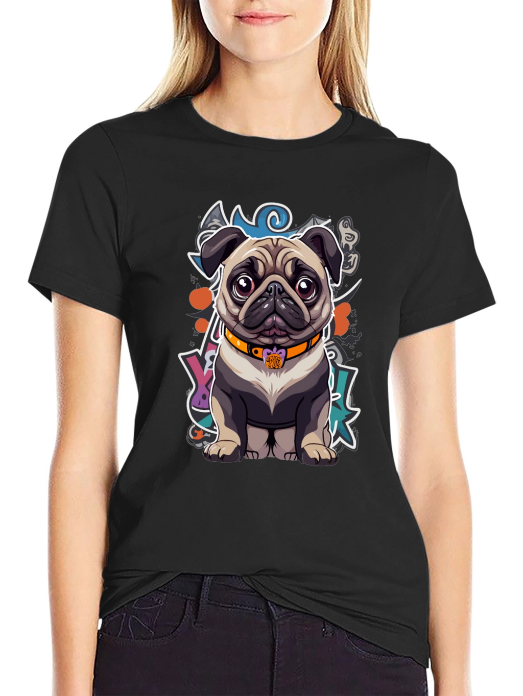 Cartoon Pug Graphic T-Shirt – Cute Artistic Dog Lover Tee