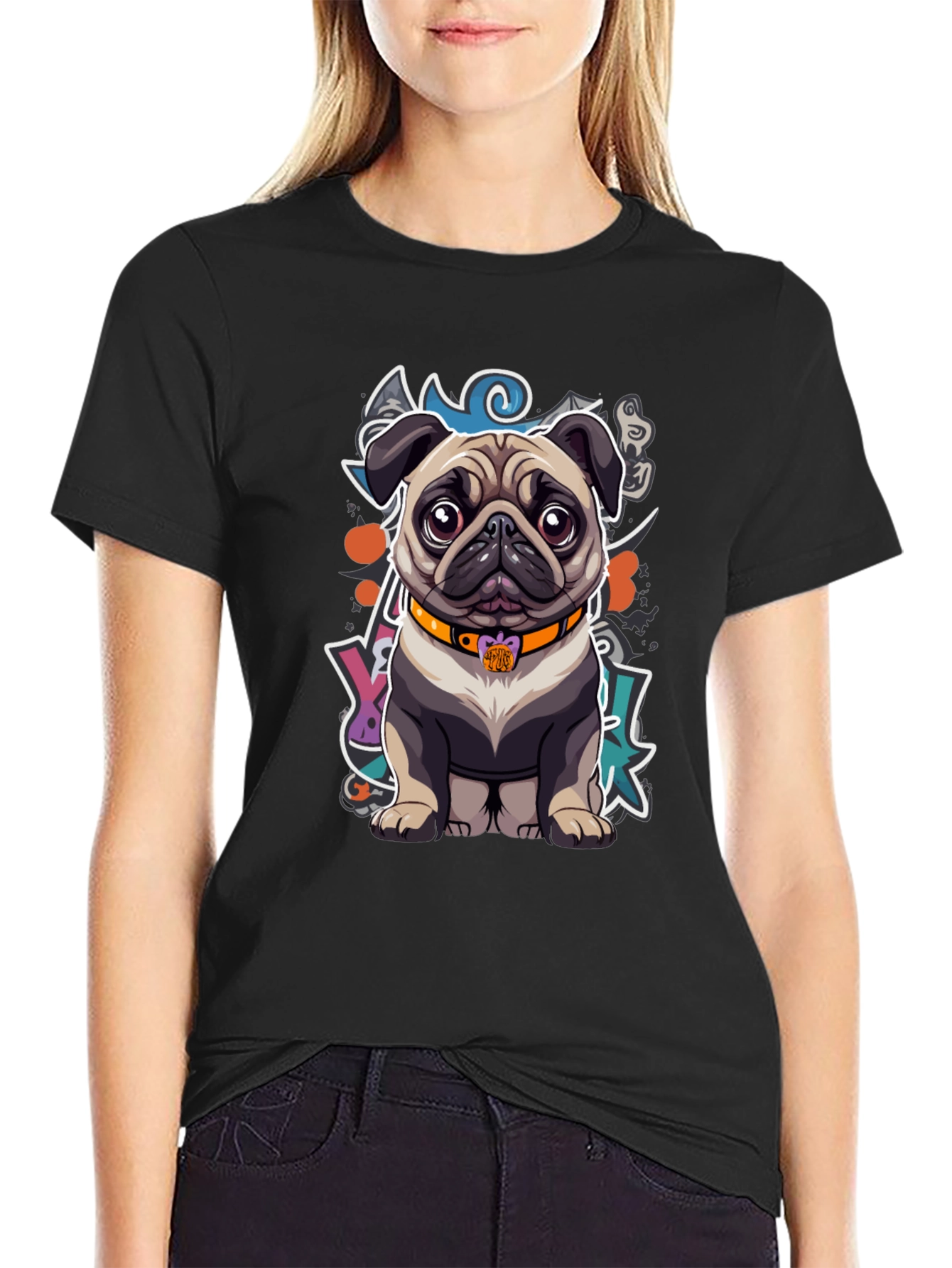 Cartoon Pug Graphic T-Shirt – Cute Artistic Dog Lover Tee