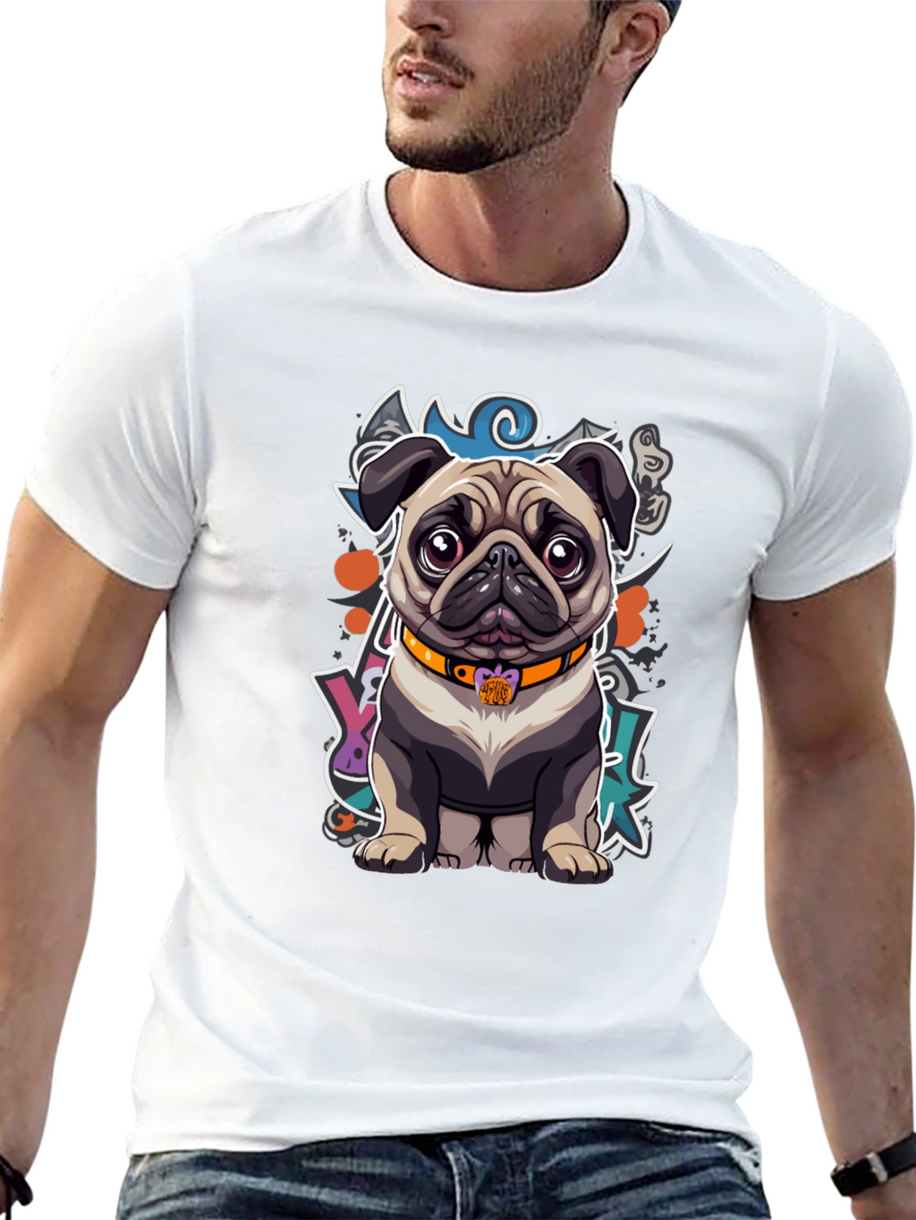 Cartoon Pug Graphic T-Shirt – Cute Artistic Dog Lover Tee