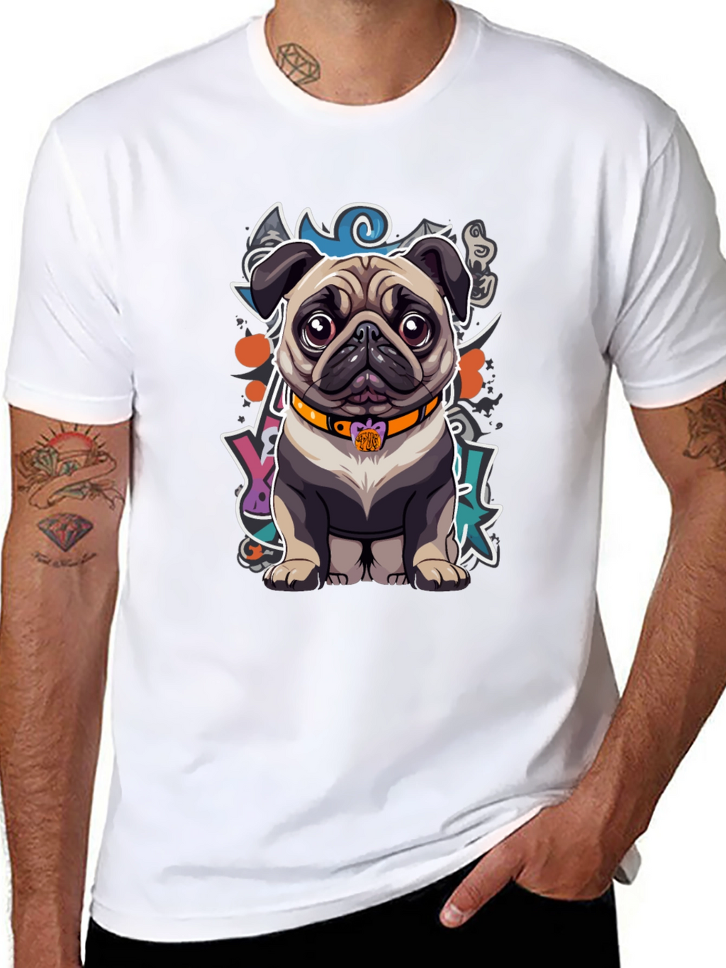 Cartoon Pug Graphic T-Shirt – Cute Artistic Dog Lover Tee
