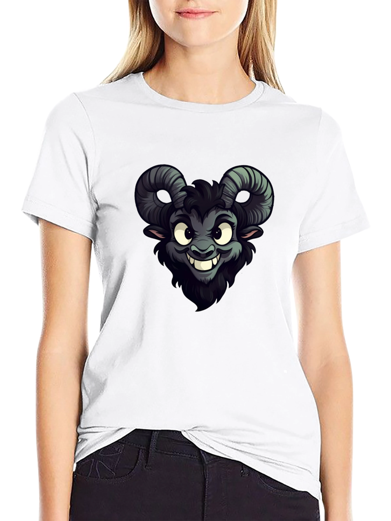 Creepy Cute Goat Cartoon Graphic Tee