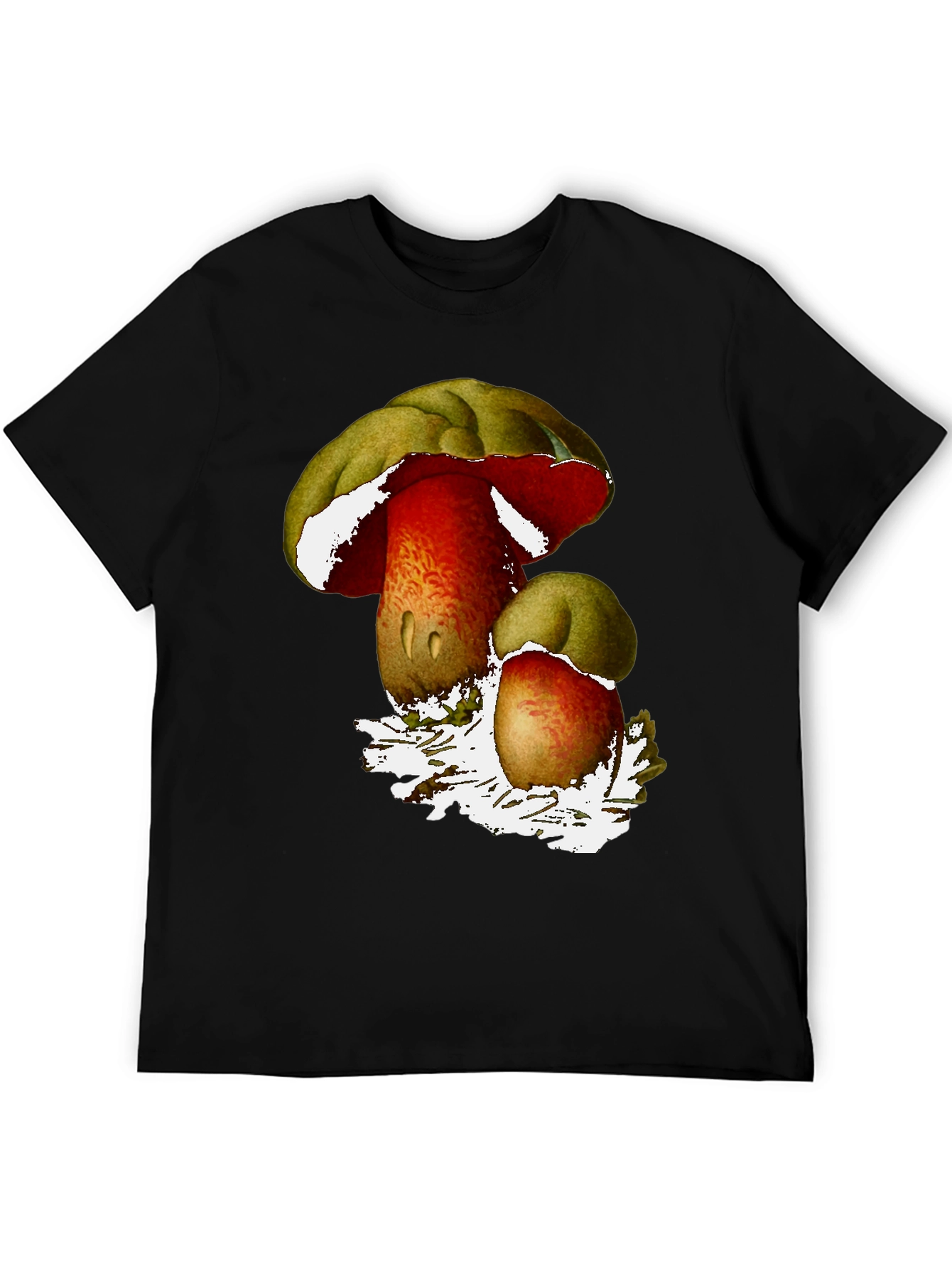 Mushroom Print Black T-Shirt