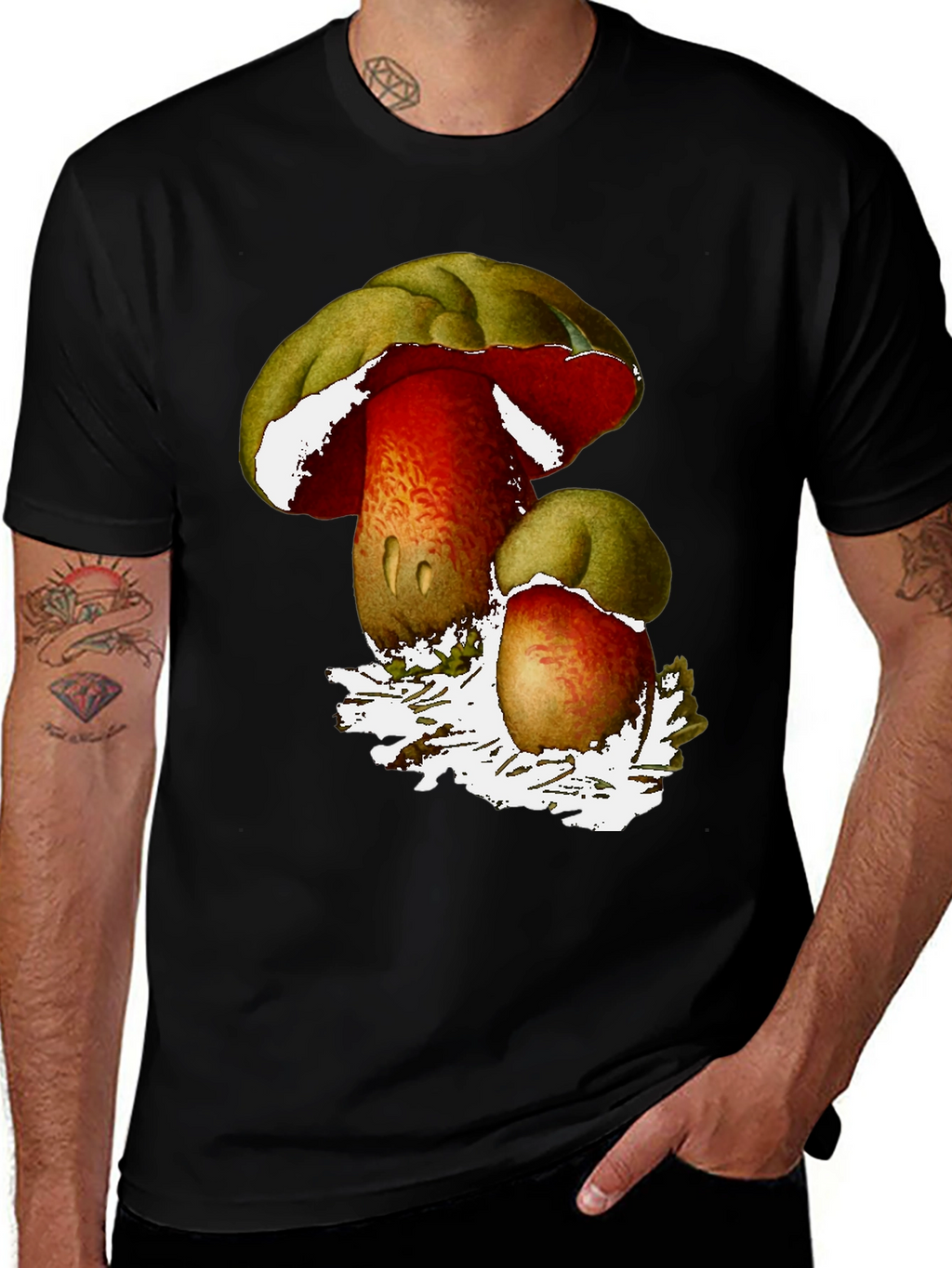 Mushroom Print Black T-Shirt