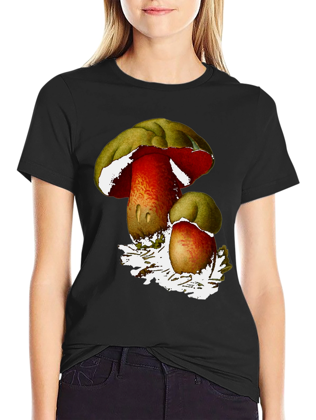 Mushroom Print Black T-Shirt