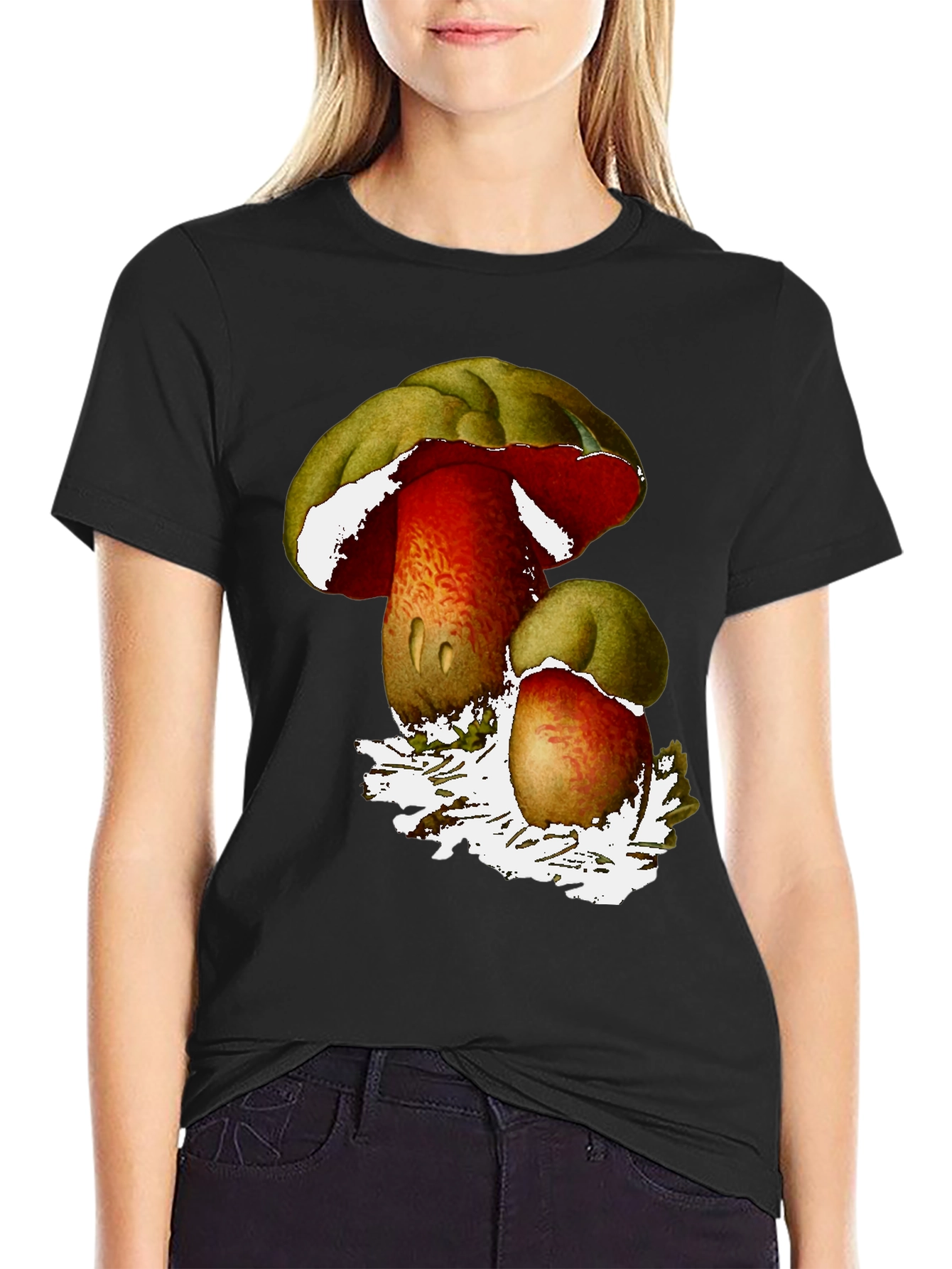 Mushroom Print Black T-Shirt