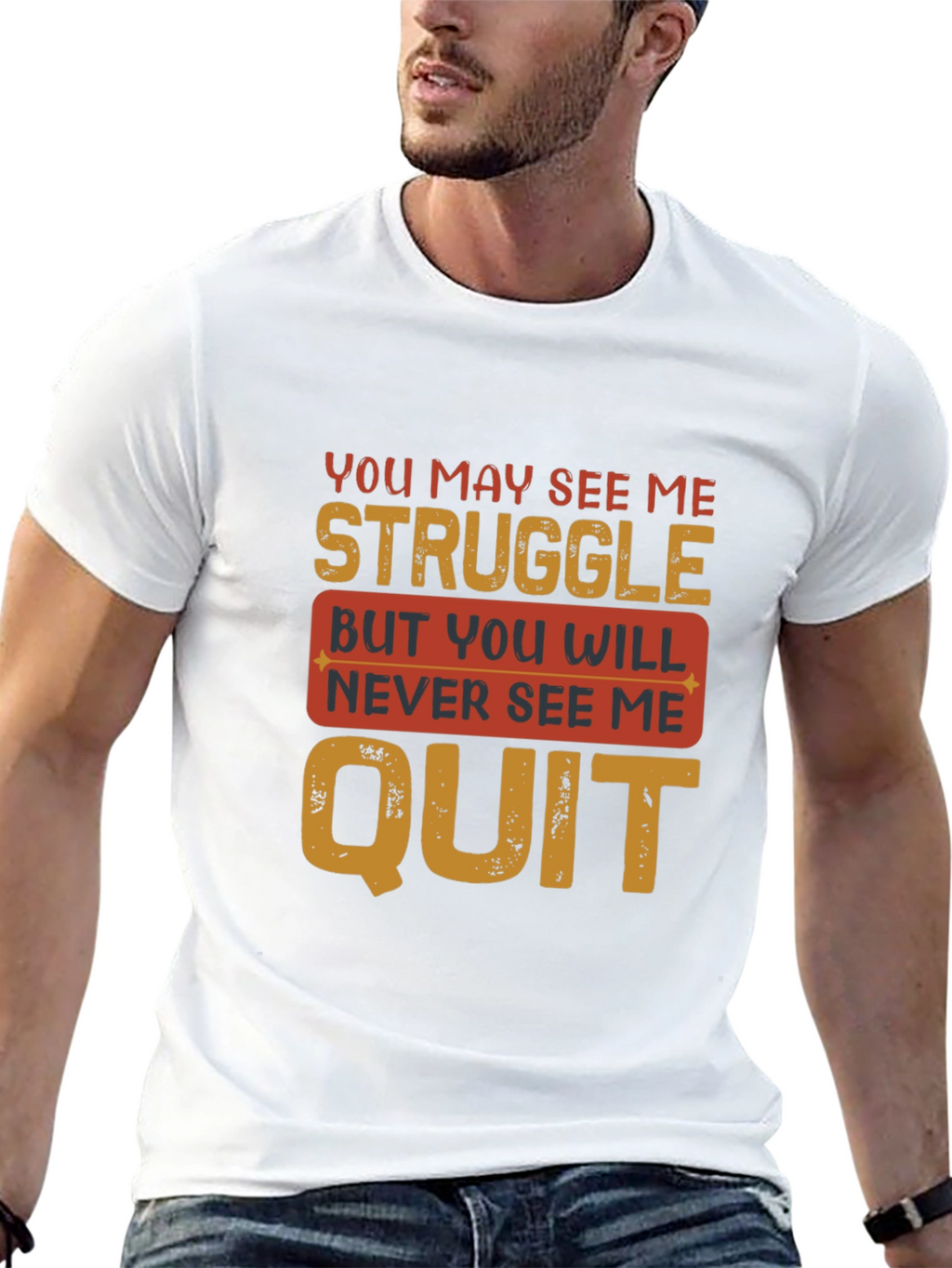 Inspirational Mens T-Shirt - Never Quit Design
