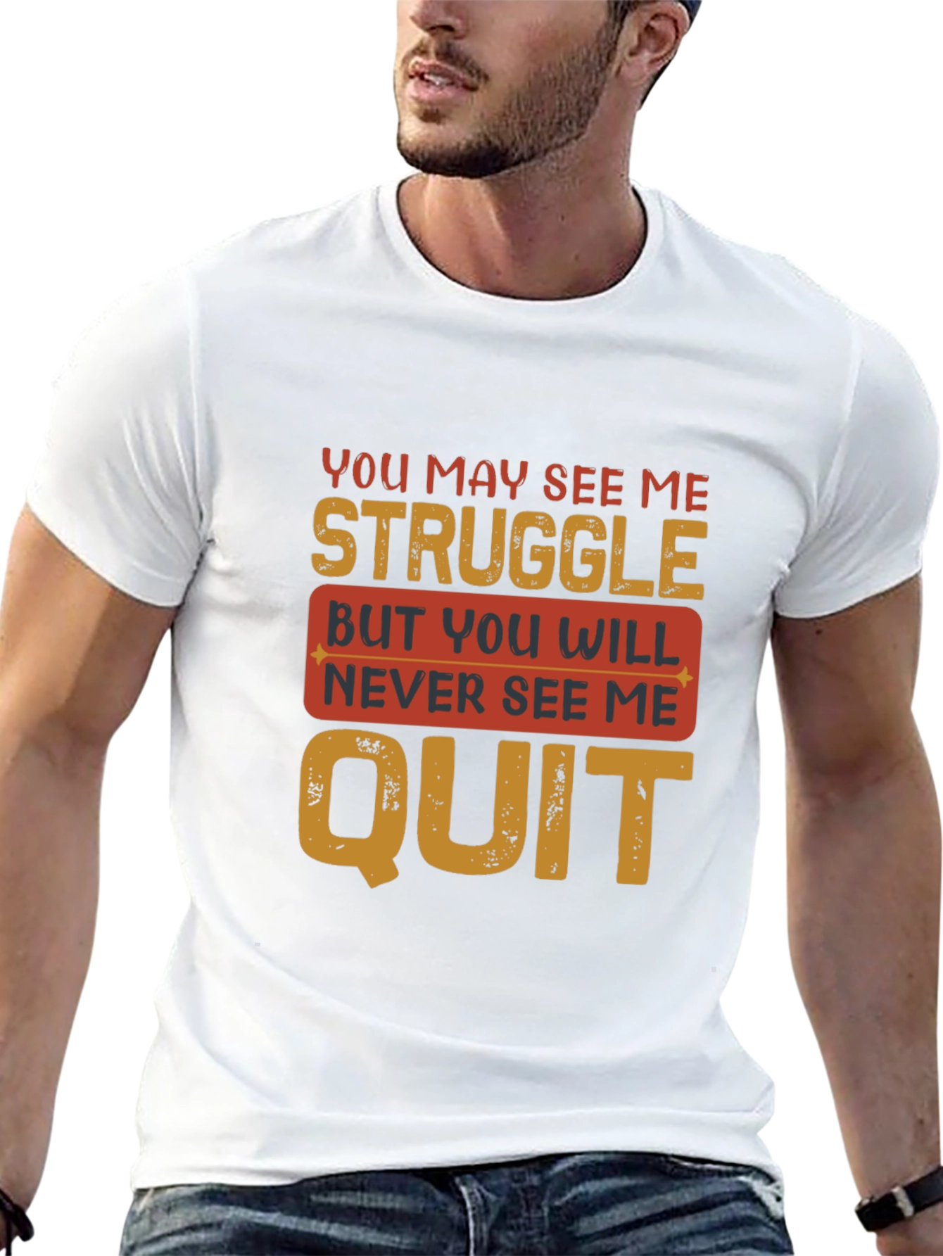 Inspirational Mens T-Shirt - Never Quit Design