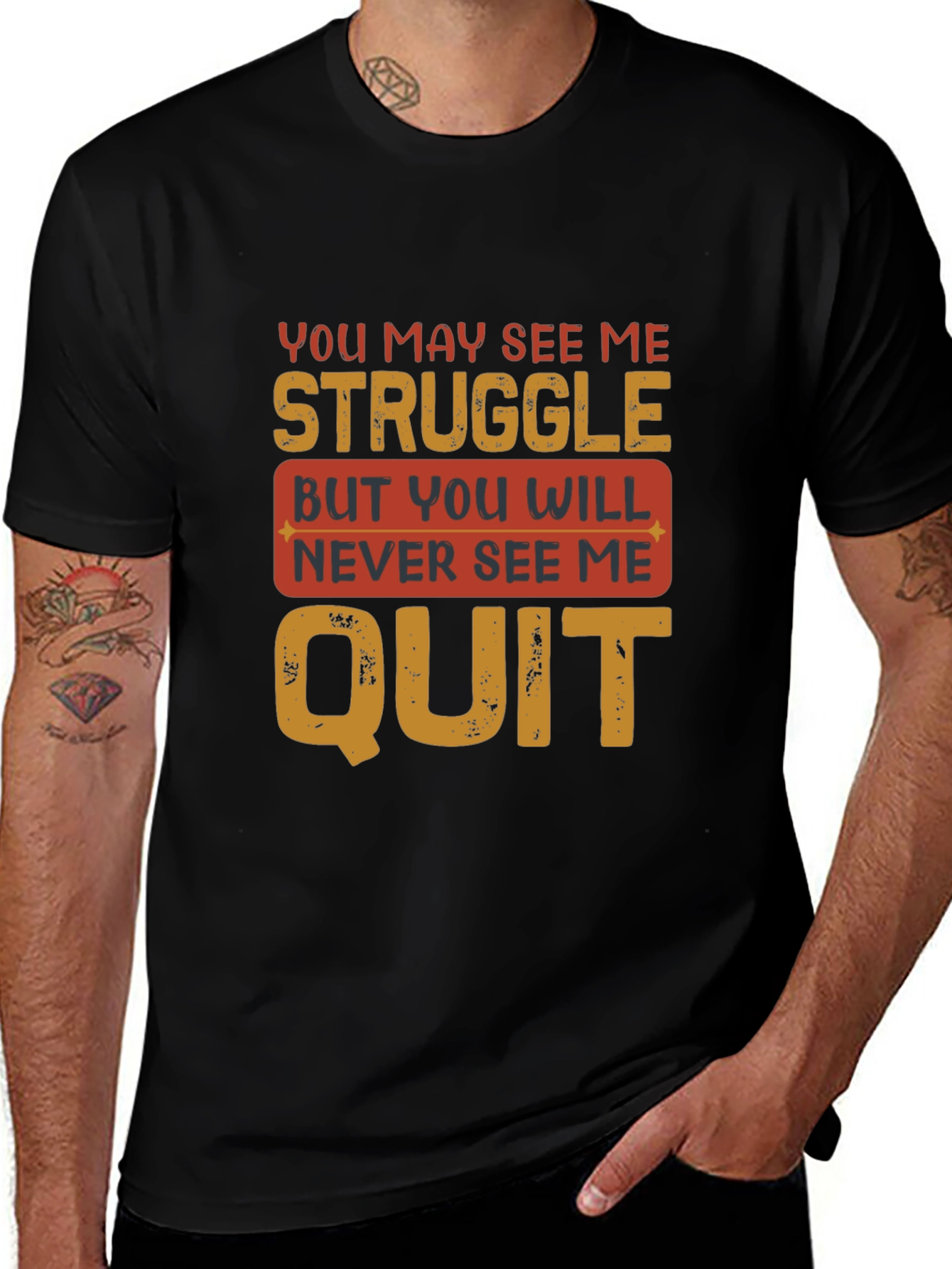 Inspirational Mens T-Shirt - Never Quit Design