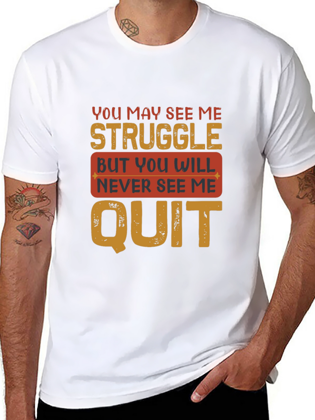 Inspirational Mens T-Shirt - Never Quit Design