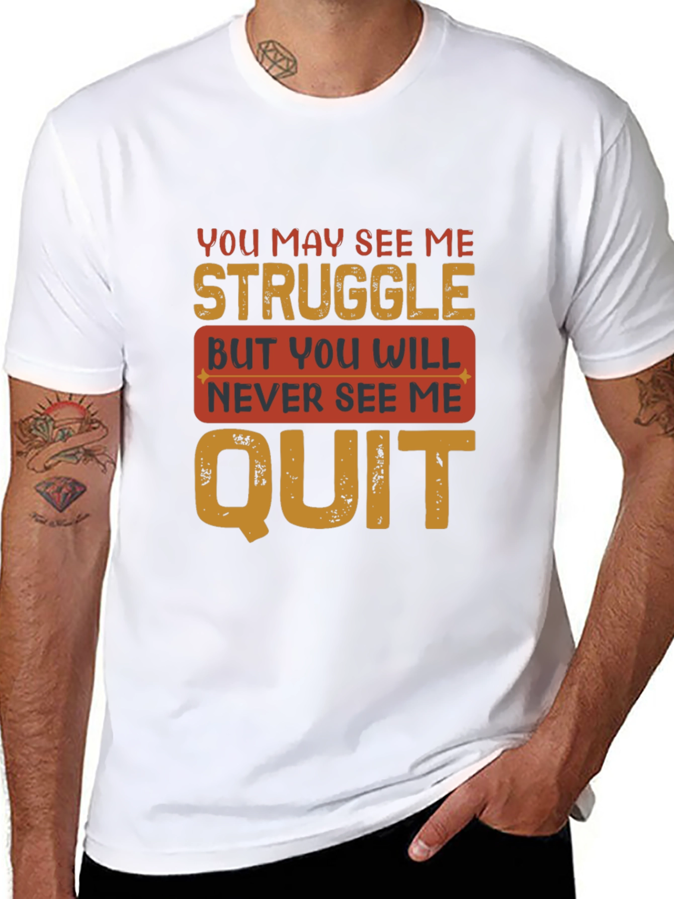 Inspirational Mens T-Shirt - Never Quit Design
