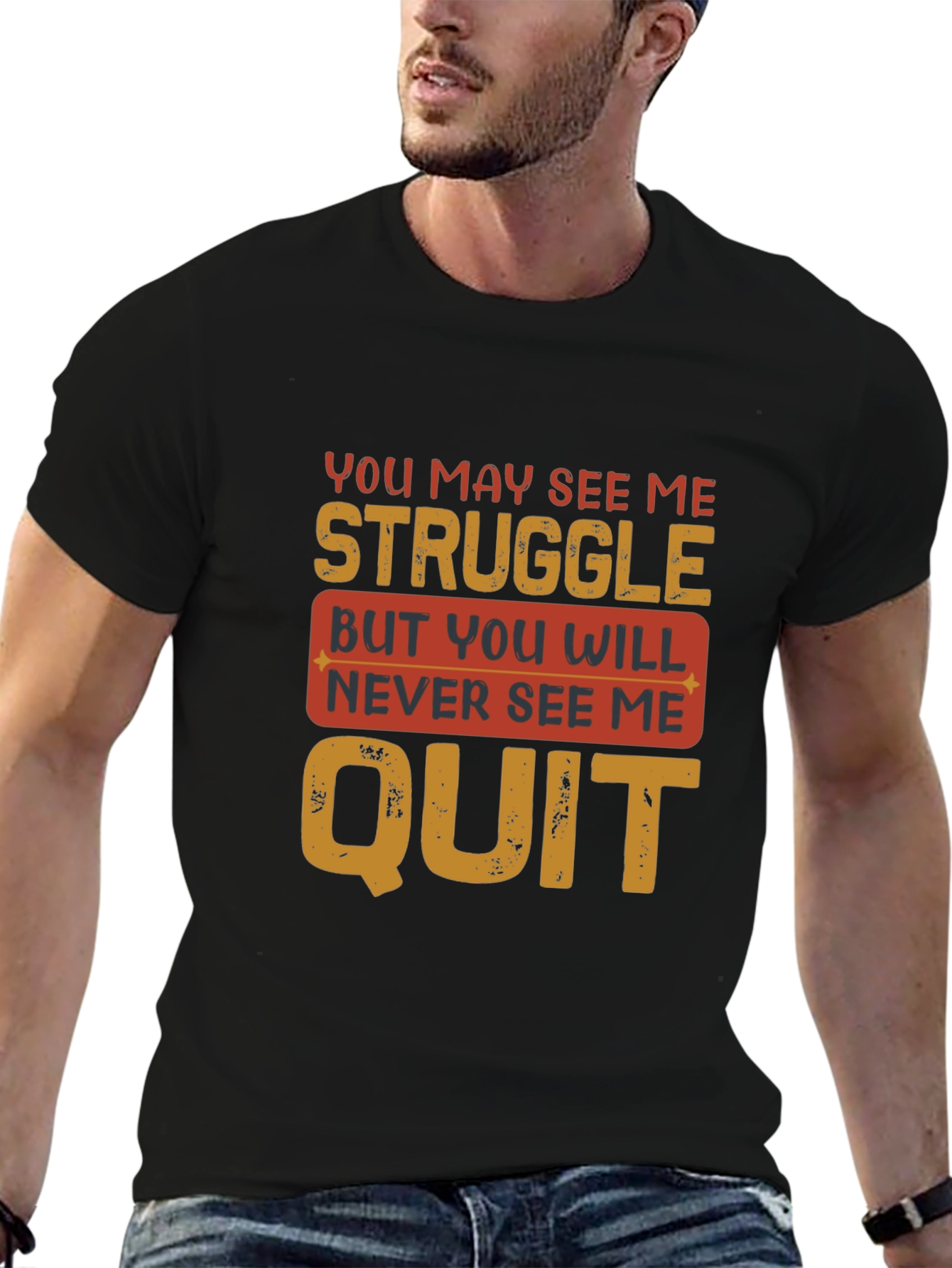 Inspirational Mens T-Shirt - Never Quit Design