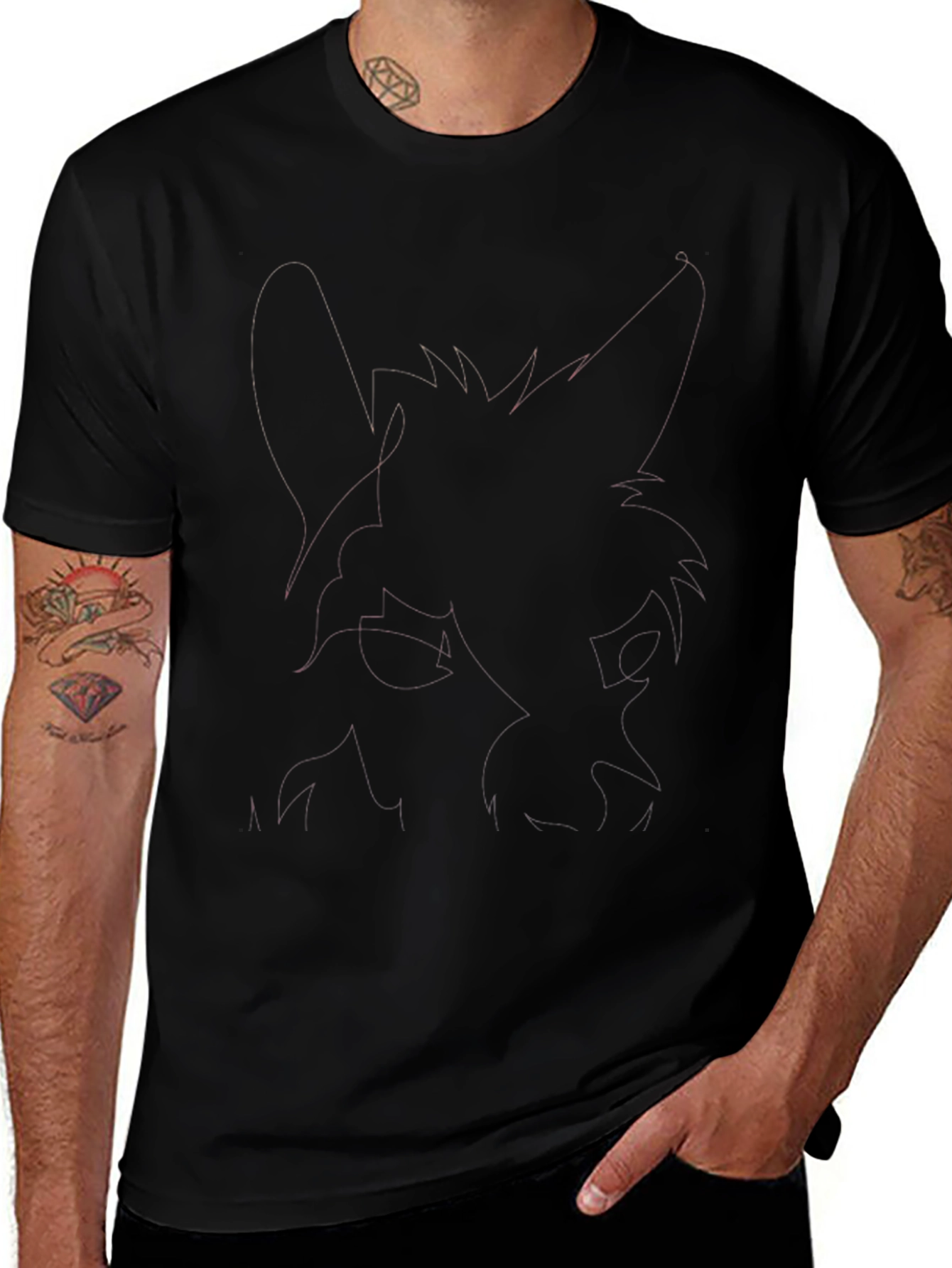 Mens Black Graphic Tee - Abstract Animal