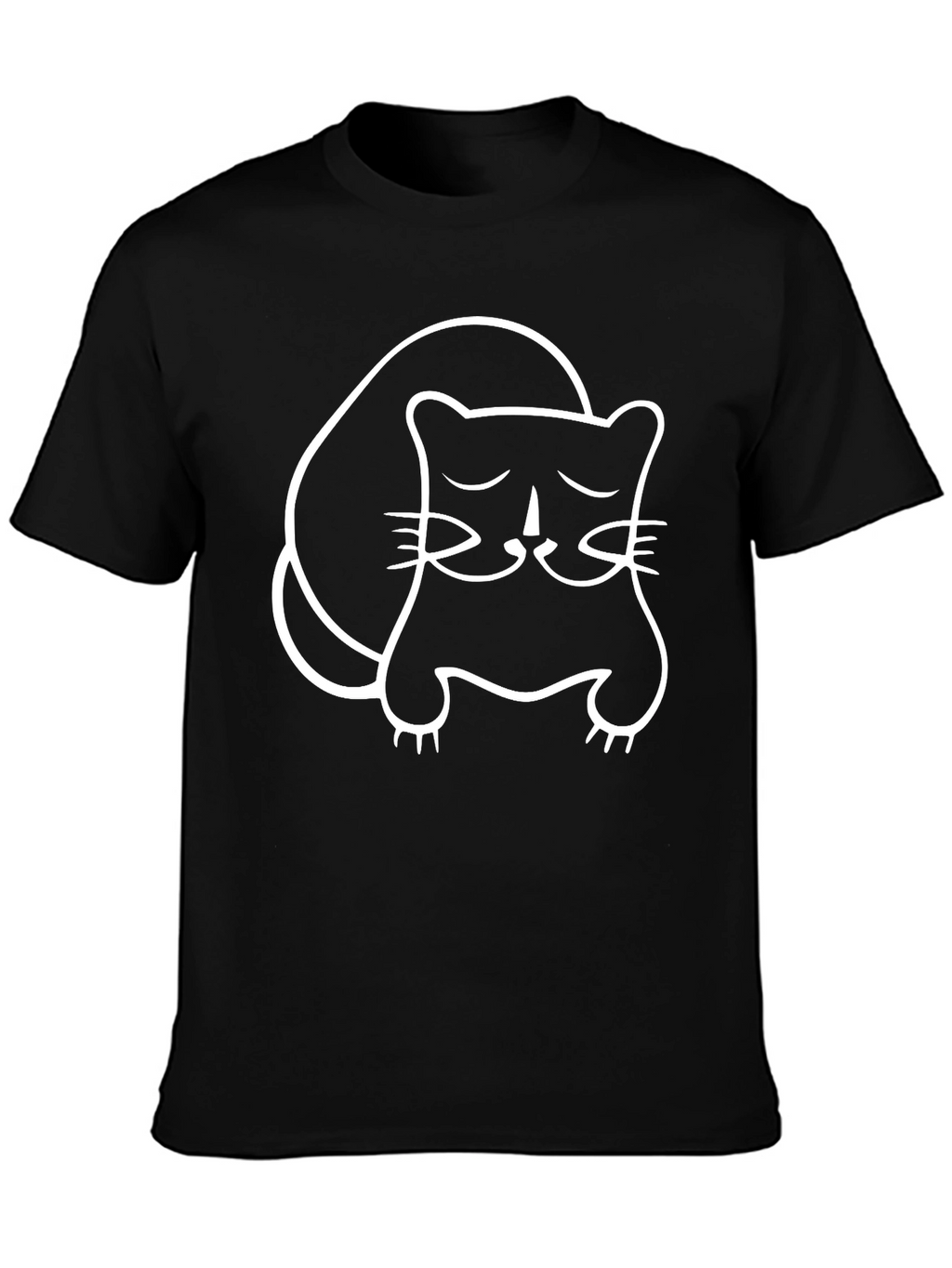Cute Cat Outline Black T-Shirt