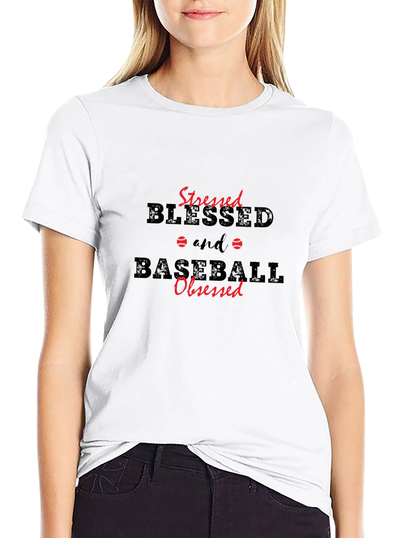Stressed Blessed Baseball Obsessed Black T-Shirt