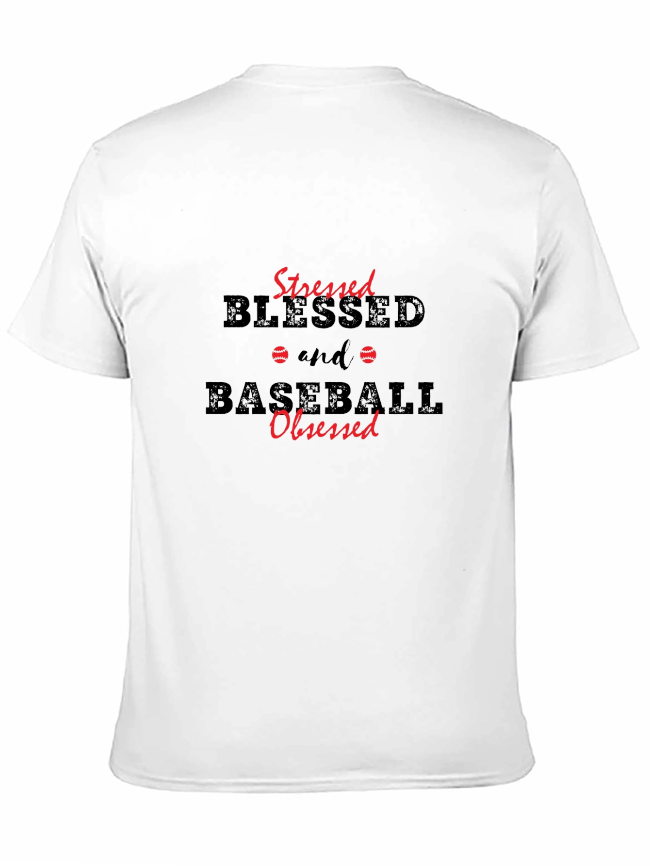 Stressed Blessed Baseball Obsessed Black T-Shirt