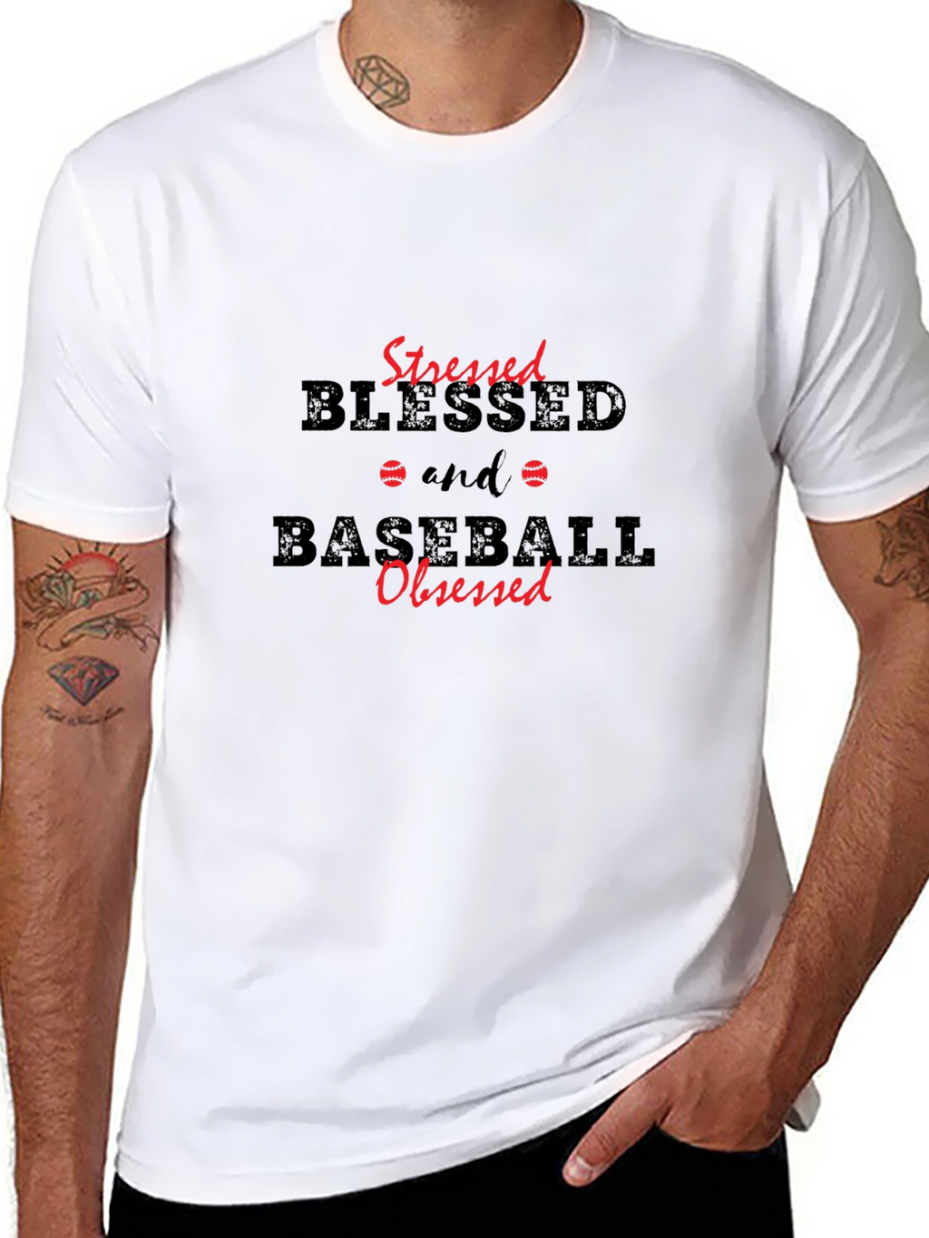 Stressed Blessed Baseball Obsessed Black T-Shirt