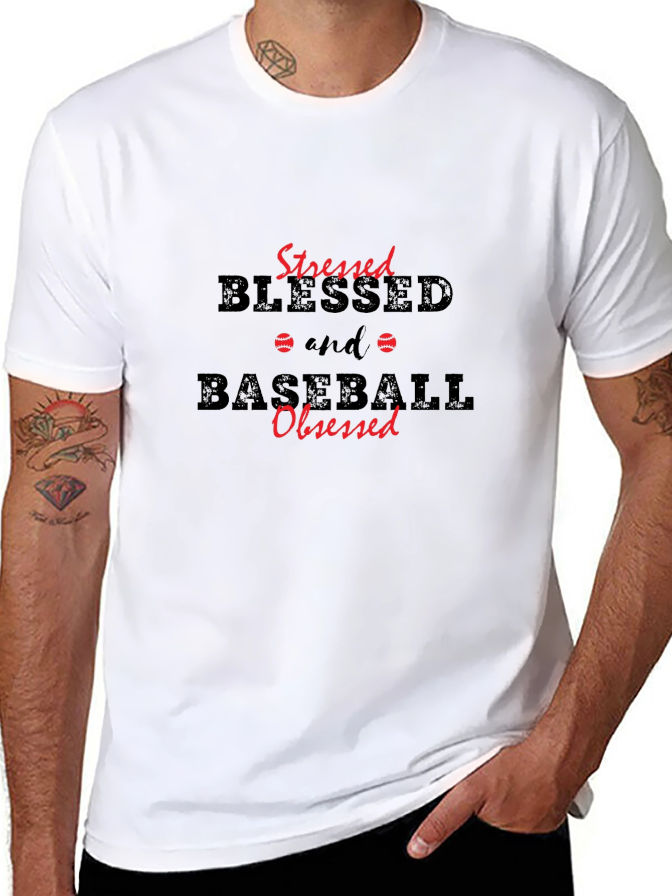 Stressed Blessed Baseball Obsessed Black T-Shirt