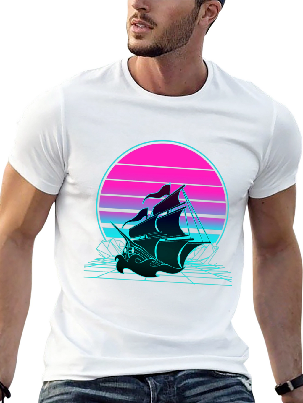 Retro Wave Sailing Ship T-Shirt
