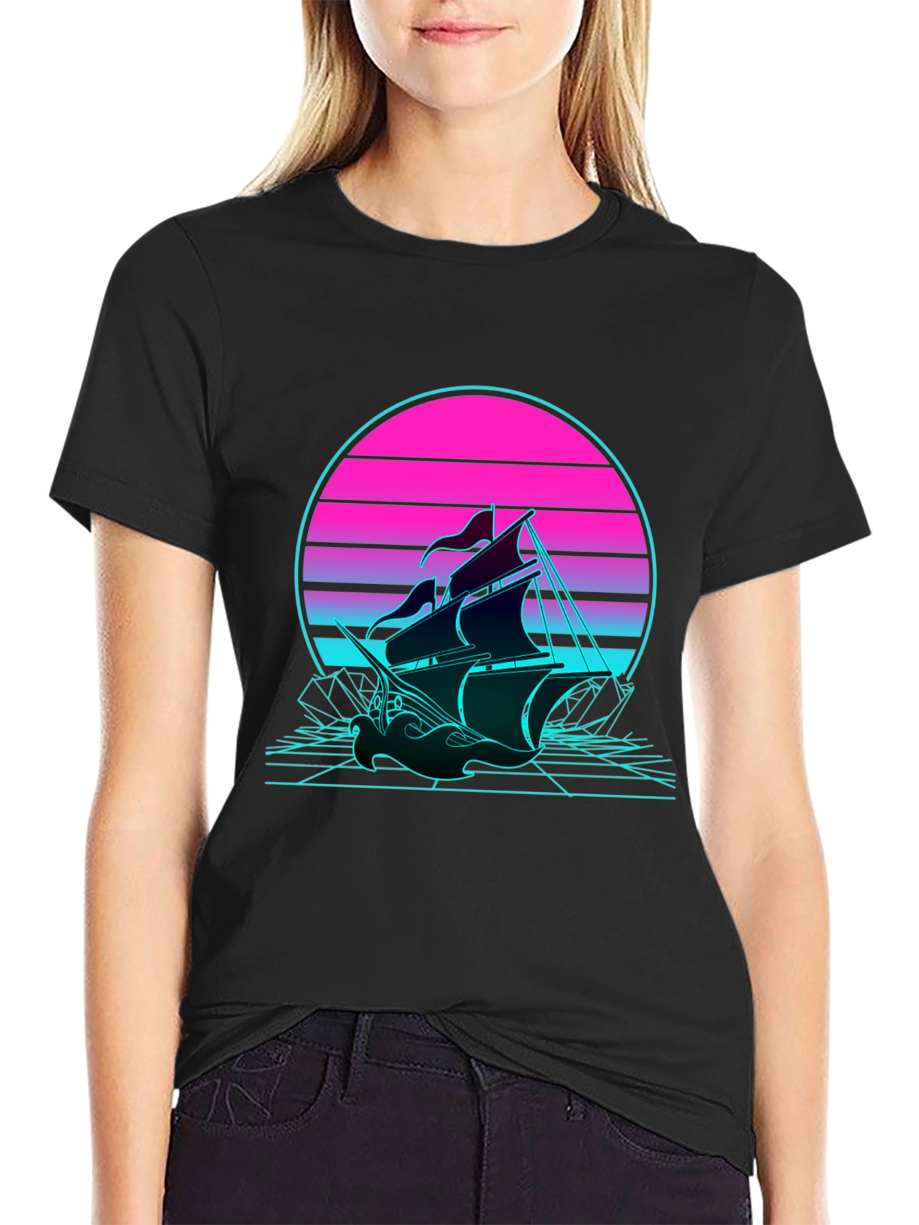 Retro Wave Sailing Ship T-Shirt